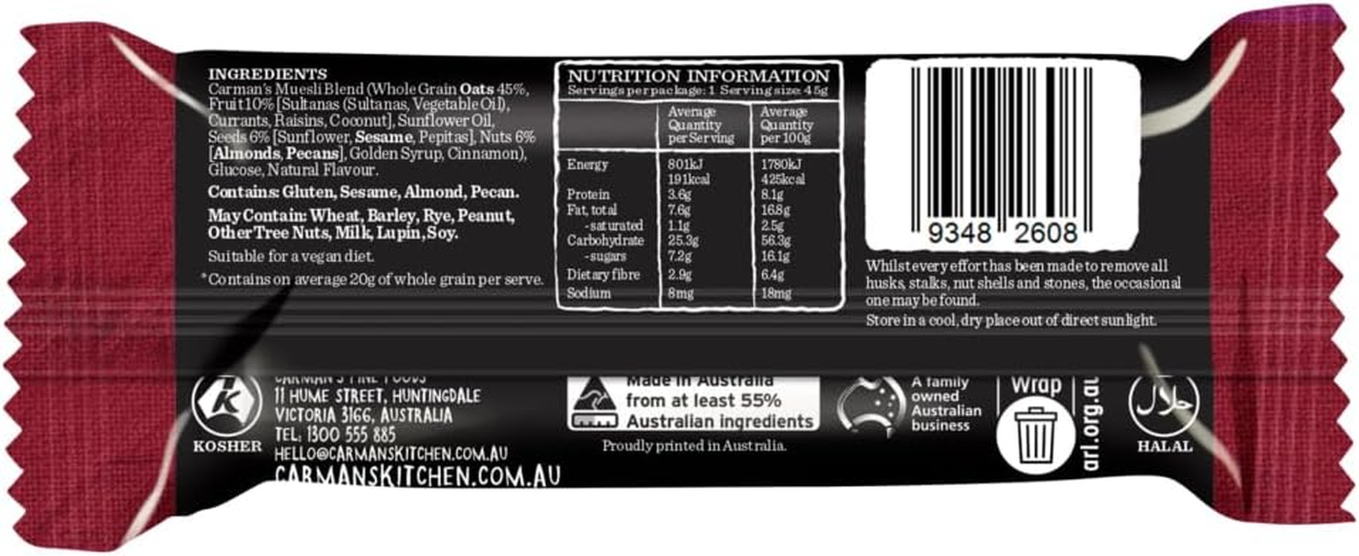 Carman'S Classic Fruit and Nut Muesli Bar - 12 X 45G (Pack of 12) image number 4
