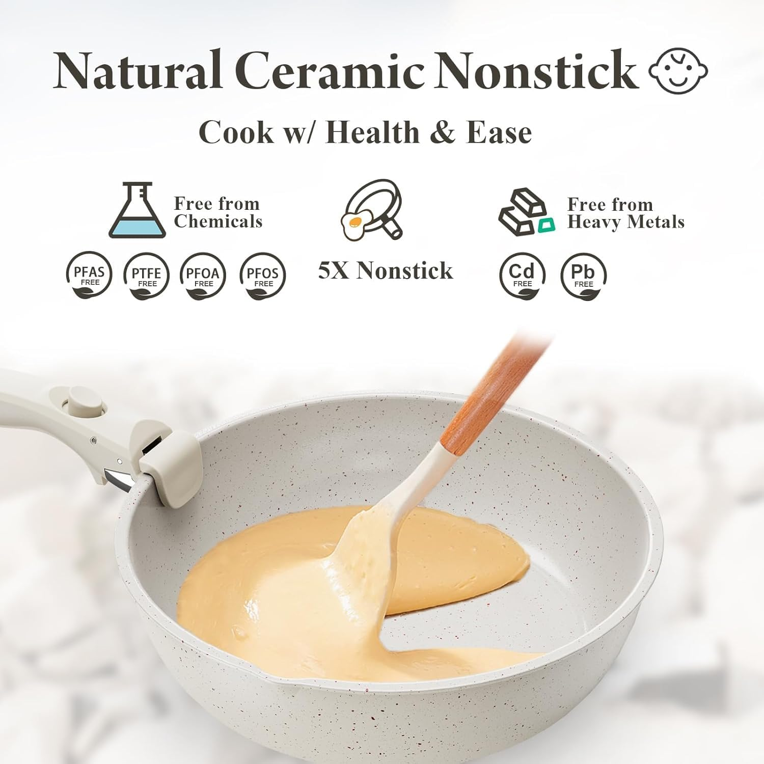 Nonstick Cookware Set, 17Pcs Pots and Pans Set Removable Handles, Induction RV Kitchen Set, Stain & Scratch-Resistant, Dishwasher/Oven Safe, PFAS/PFOA Free, Cream White image number 1