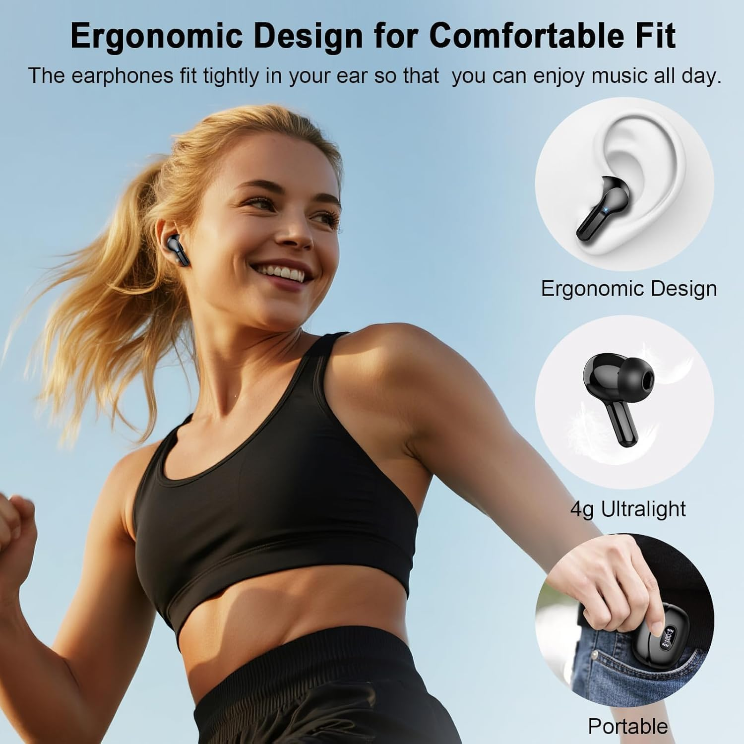 Wireless Earbuds, Bluetooth Headphones 5.4 Hifi Stereo, Ear Buds with 4 ENC Noise Cancelling Mics, 48H Bluetooth Earbuds with Dual LED Display, IP7 Waterproof in Ear Earphones for Android Ios, Black image number 6
