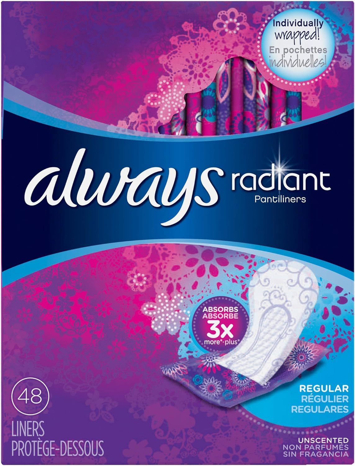 Always Radiant Pantiliners, Regular, Unscented, 96 Liners (Pack of 2) image number 5