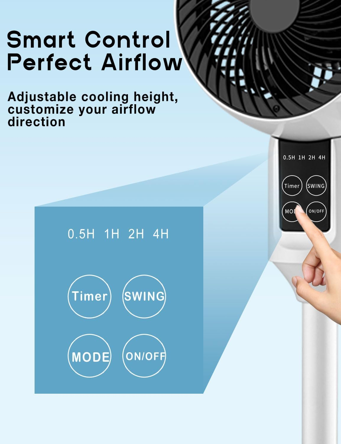 Anyuainiya Pedestal Fan, 3 Heights Adjustable Standing Fan Air Circulator, 90&deg; Oscillating Floor Fan, 3 Speeds & 3 Modes, 26Db Quiet Room Fan, Home, Office image number 1