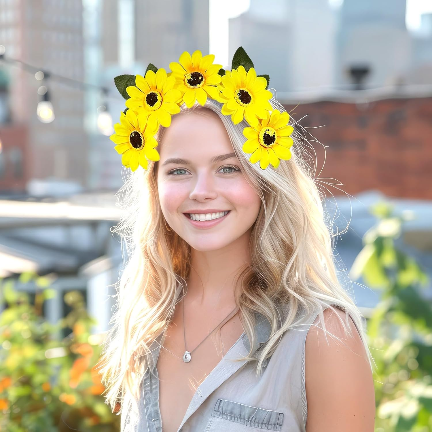 Bliceon Sunflower Headband Flower Wreath for Women and Children Sunflowers Headband for Fancy Dress, Carnival, Festivals, Costumes, Headpiece, Party Accessory image number 5