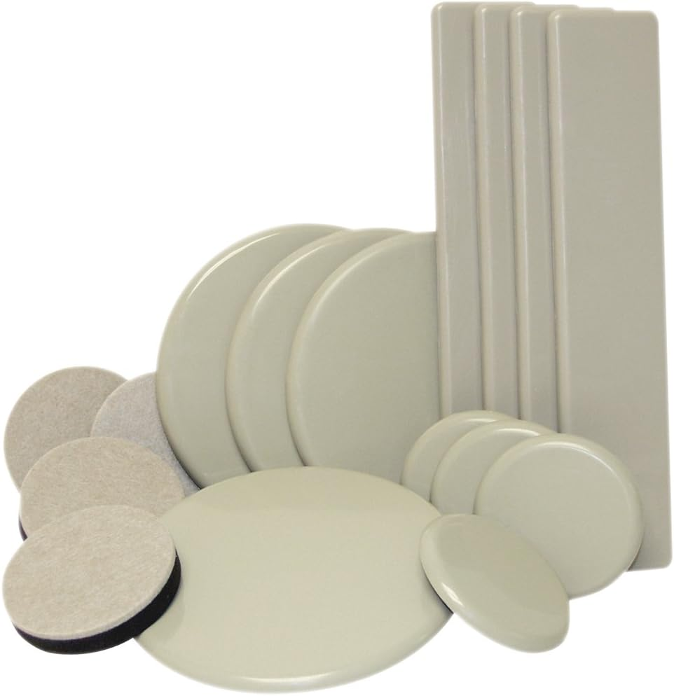 Supersliders 4912895N Assorted Size and Shape Value Pack, Reusable and Self-Stick Furniture Sliders and Felt Pads to Protect Flooring Surfaces, Linen (52 Pieces)