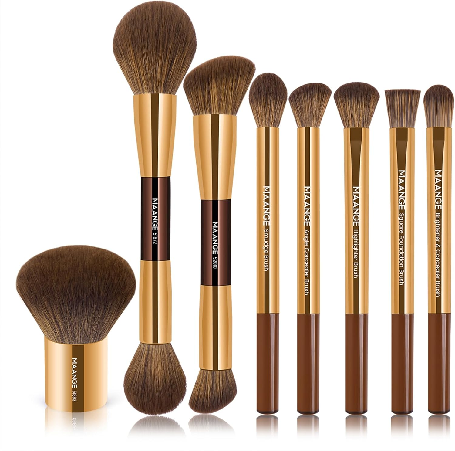 8 PCS Makeup Brush Set Double-End Makeup Brushes for Blending Liquid Powder Concealer Eyeshadow Blush Burshes Set (Brown)