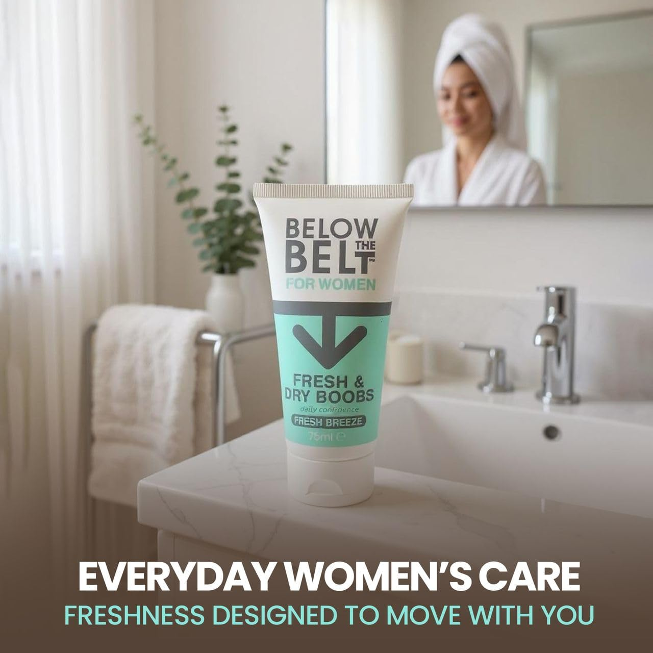 Below the Belt Fresh and Dry Boobs, under Breast Sweat Care Cream with Fresh Breeze Scent, Under-Bust Anti-Sweat and Anti-Chafing Formula, Talc Free - 75Ml