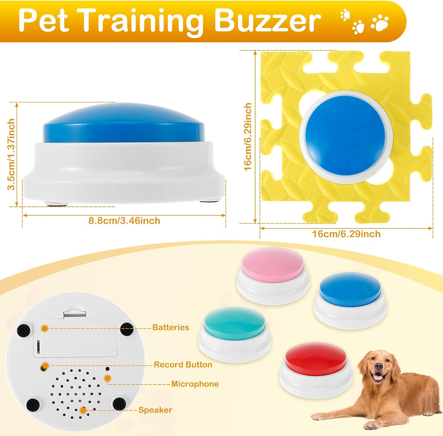 DJAPWPX 4Pcs Dog Talking Button 4 Colors Recordable Dog Training Buttons 30 Seconds Voice Recording Reusable Dog Training Buzzers Voice Recording Button with Anti-Slip Mat for Pet Dog Study Office image number 4