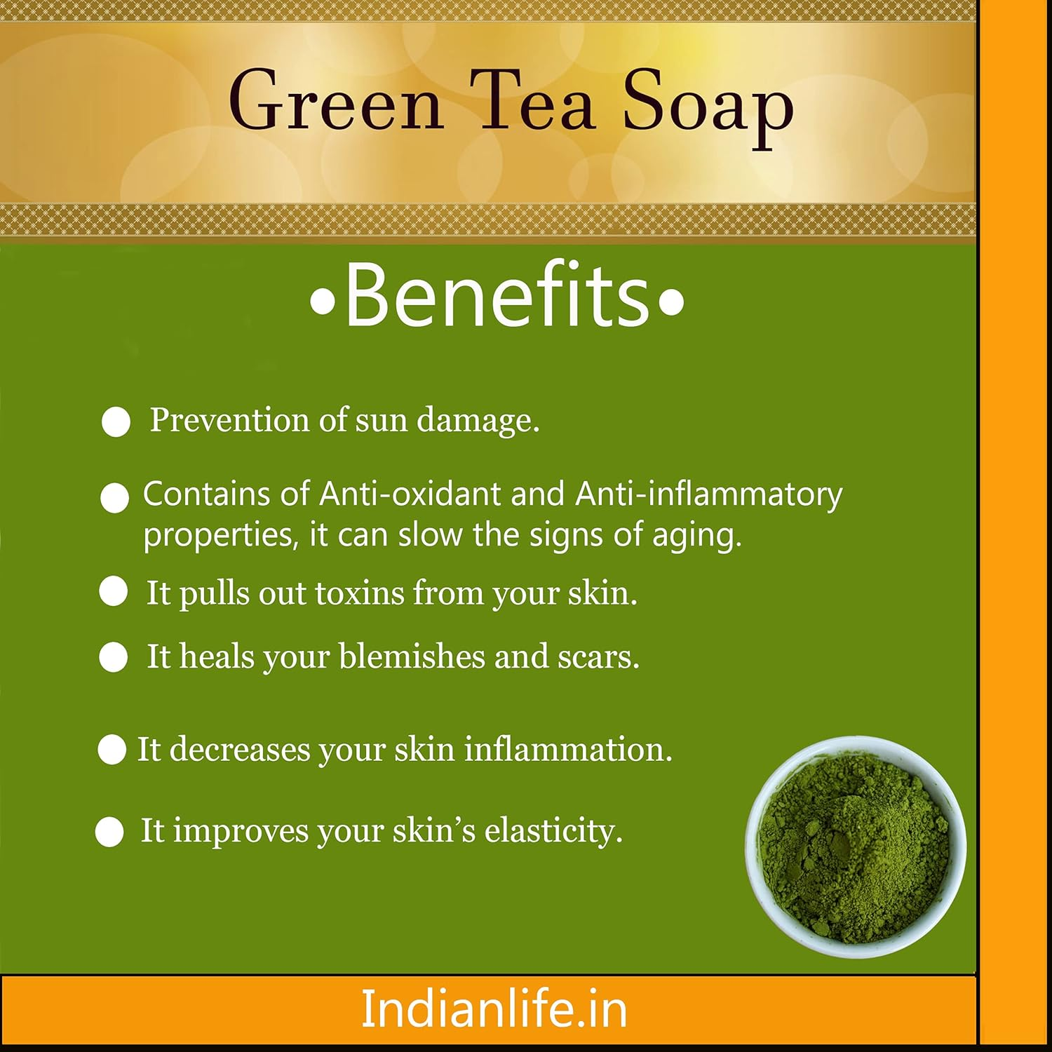 Green Tea and Bridal Kumkumadi Handmade Soap with Saffron,Pure Kumkumadi Oilparaben Free|Sls Free| Mineral Oil Free(Pack of 2) 100 Gm Each image number 4