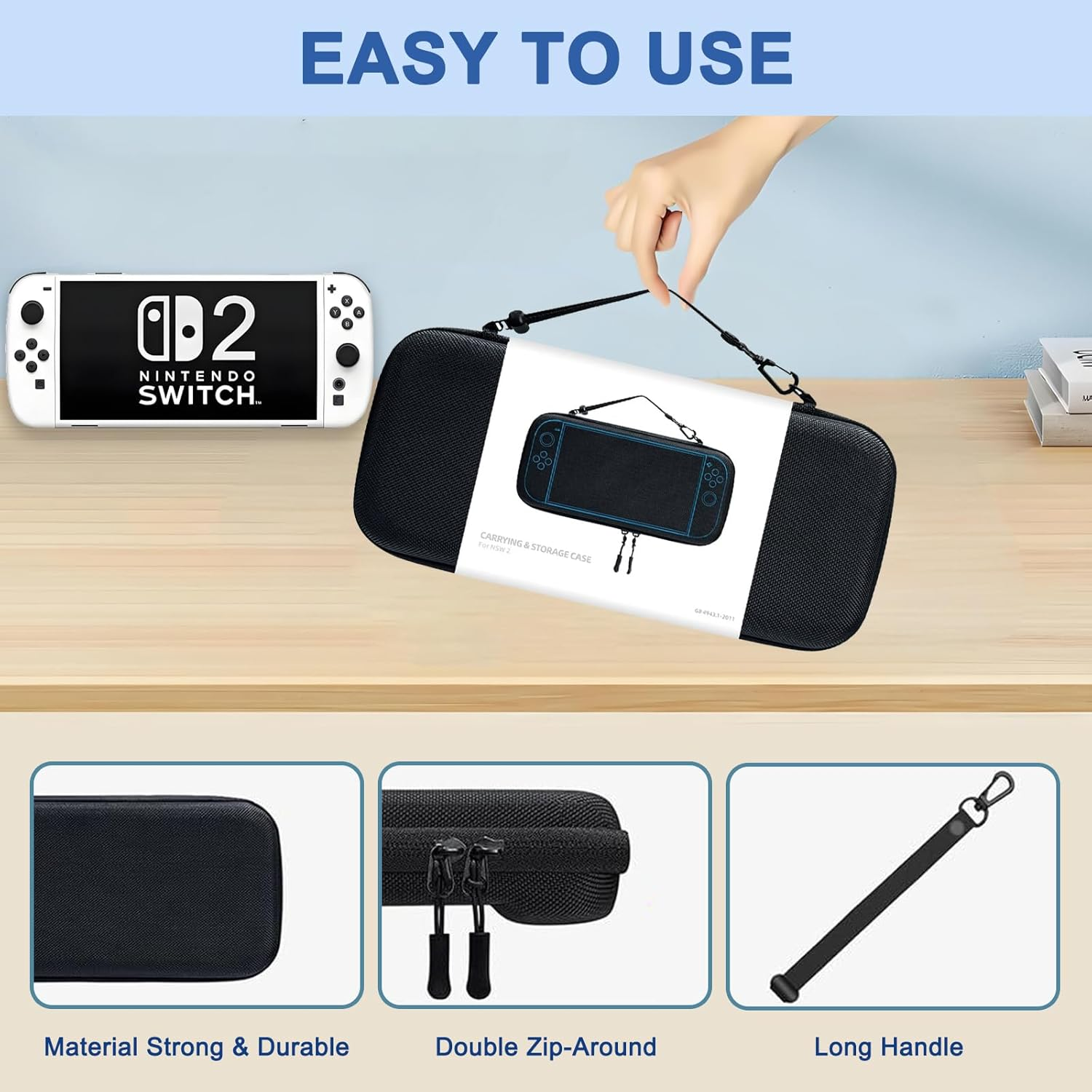 Checkzed Switch2 Carrying Case, Protective Travel Pouch for Switch Console & Accessories, Waterproof and Shockproof Hard Shell with Game Card Slots &ndash; Black ﻿