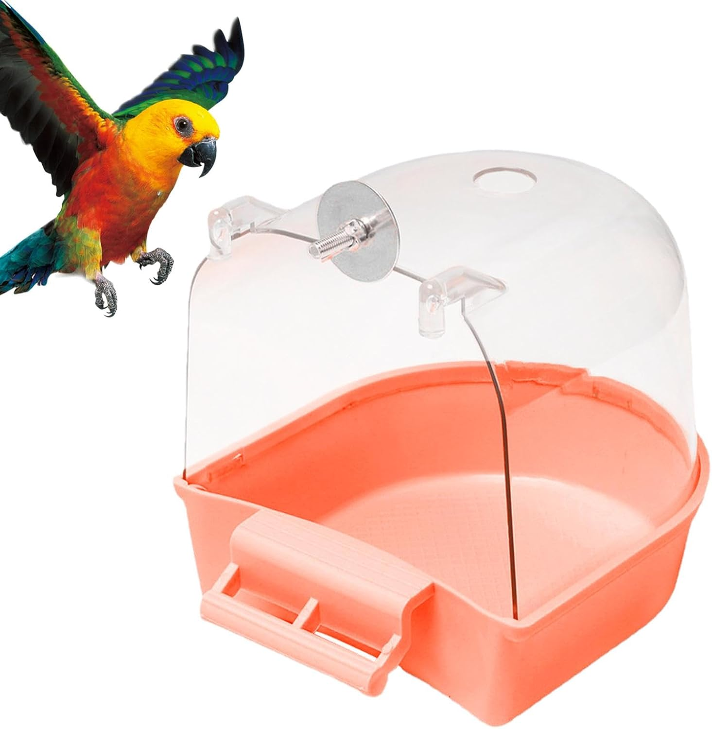 Bird Bath Tub, Bird Bath for Cage, Hanging Bathtub Bird Cage Supplies with Hooks, Water Shower Transparent Box Food Feeder Holder Tray, Birdbath Toy for Pet Parrot Budgie Parakeet