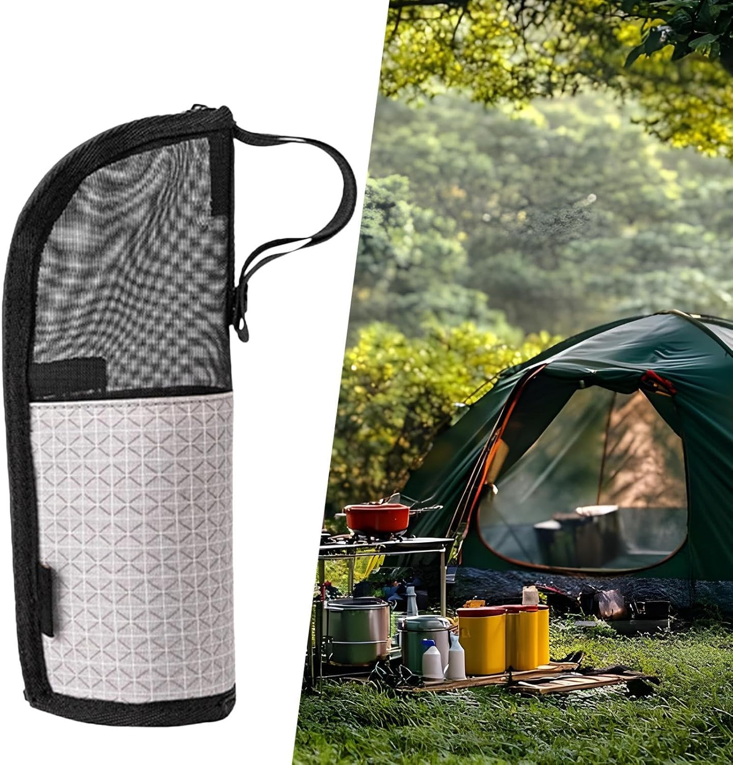 Cutlery Bag Camping - Utensil Bag, Silverware Organiser Case, Reusable Travel Accommodation Holder, Compact Spoon Chop Stick Case, Lightweight Roll up Bag for Outdoor Hiking, Gray, Siehe Beschreibung image number 1