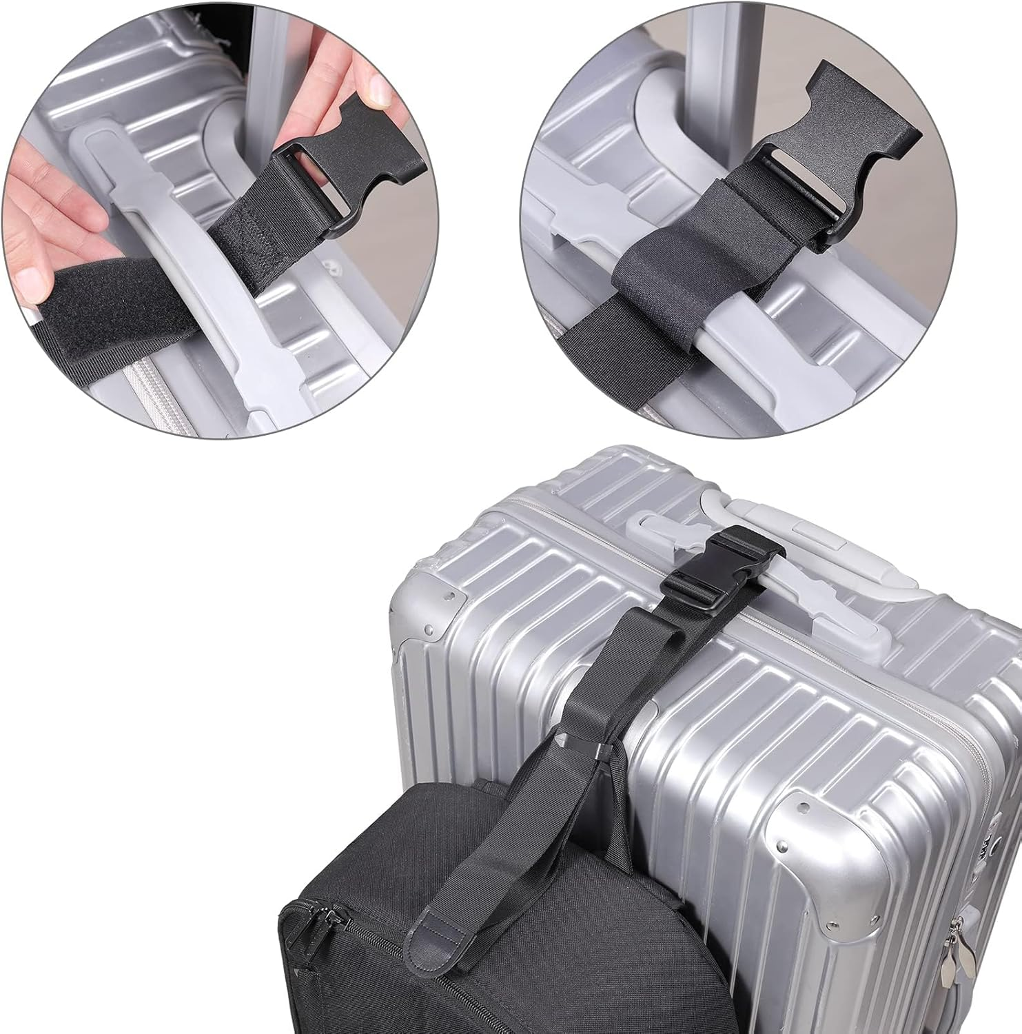 2 Pack Add a Bag Luggage Strap,Ling-Luo Adjustable Suitcase Belt Travel Attachment Travel Accessories for Connect Your 3 Luggages, Black image number 3