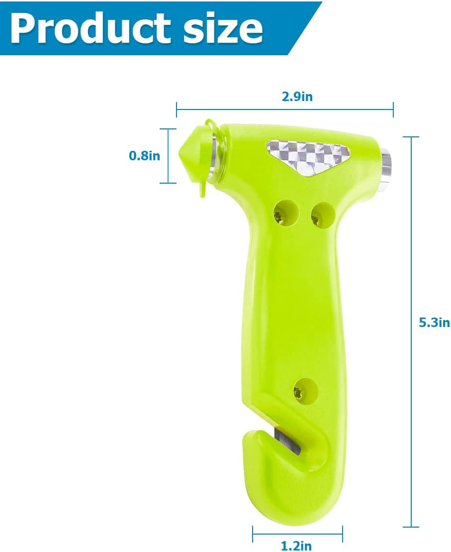 BELOMI 2 Pack Car Safety Hammer, Emergency Escape Tool with Window Breaker and Seat Belt Cutter, 5-In-1 Auto Multifunctional Escape Hammer for Accident, Vehicle Survive Accessories (Green) image number 3