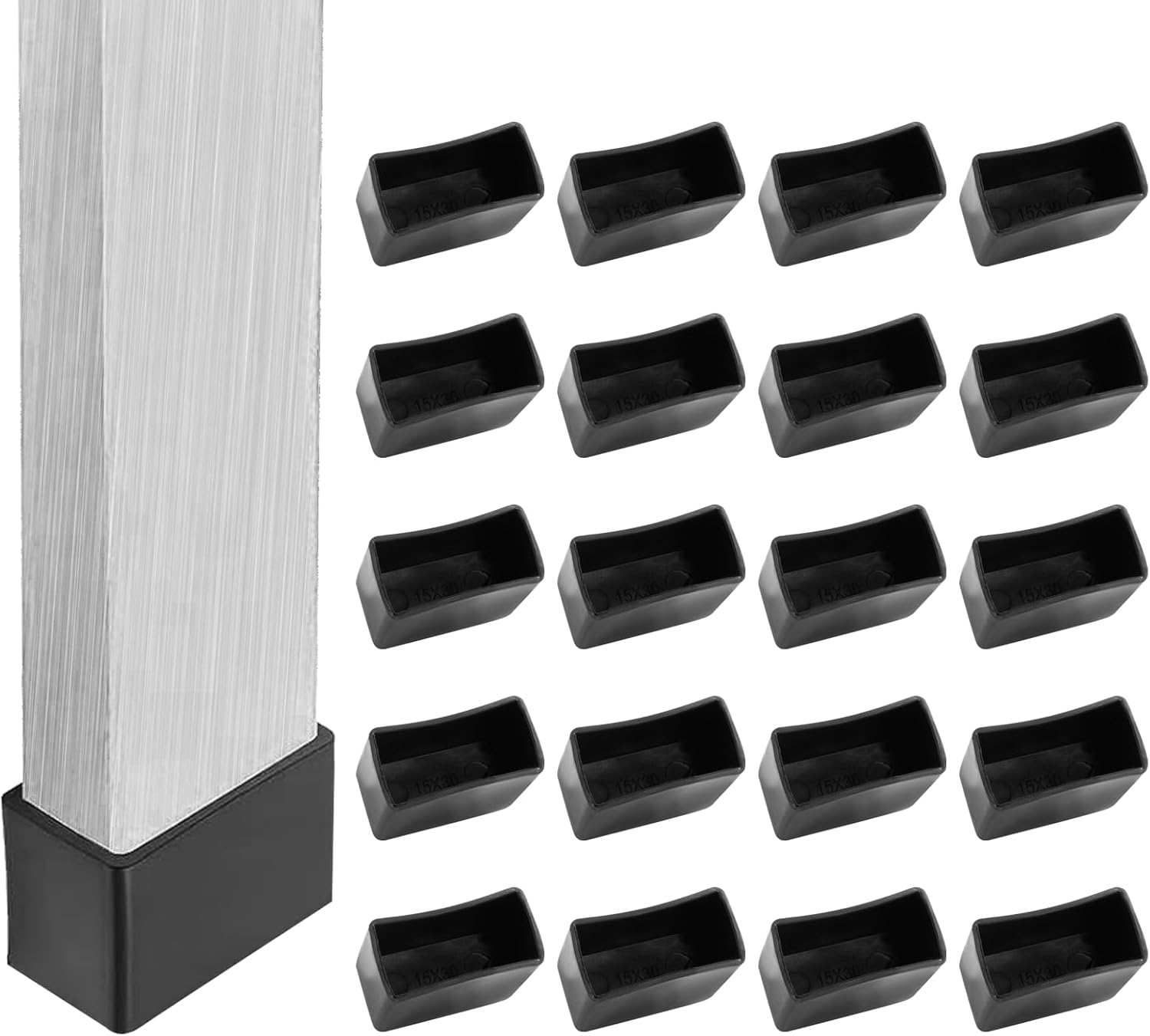 20Pcs Rectangle Furniture Leg Caps 1" X 1-3/4" (25 X 45Mm) - Black Rubber Chair Leg Caps Covers Floor Protectors for Chair, Table image number 5