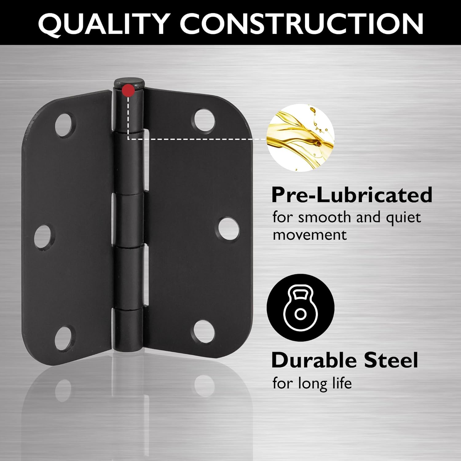 Design House 188904 6-Hole 3.5-Inch X 3.5-Inch 5/8-Inch Radius Door Hinge, Matte Black, 3-Pack image number 3