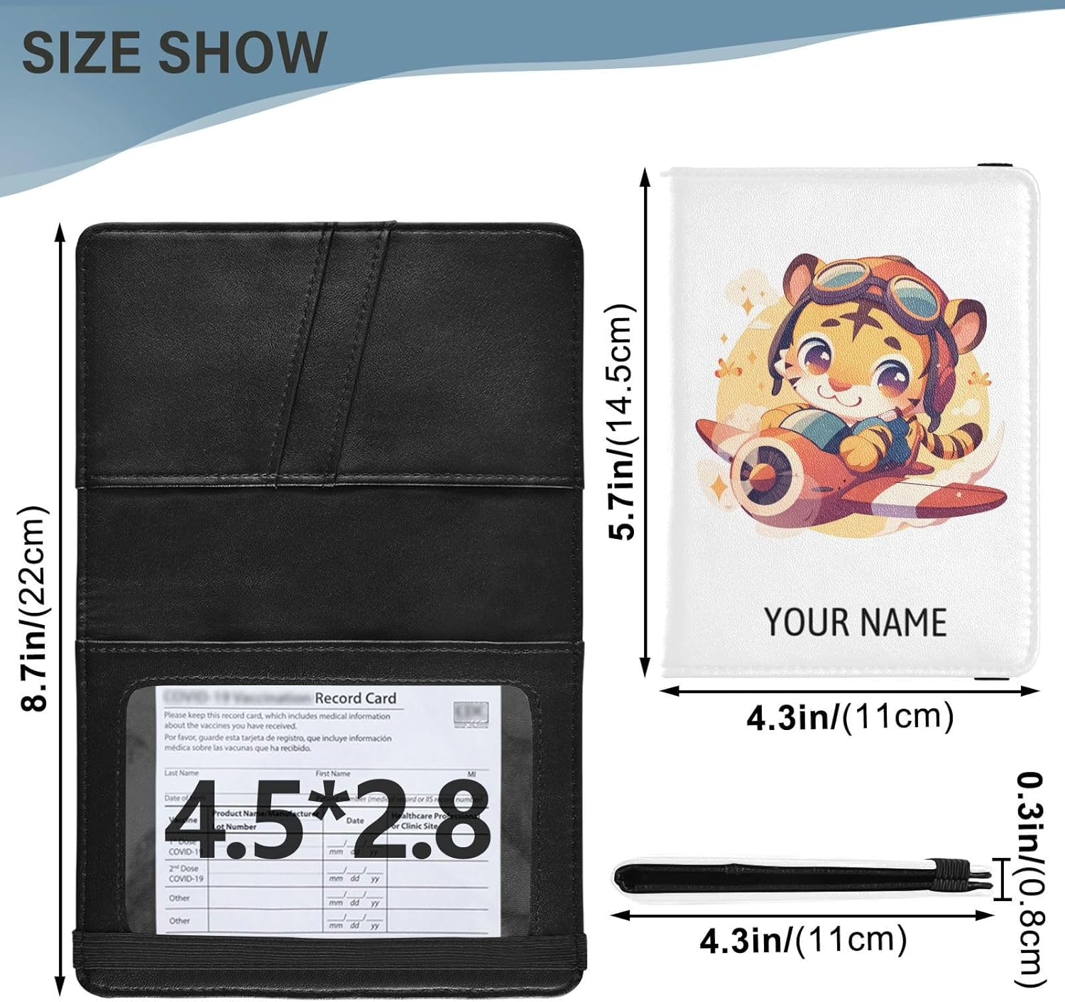 Personalized Passport Holder Cover Wallet Combo Custom Name PU Leather Passport Vaccine Card Protector for Girls Boys Travel Gift, Multicolor38, One Size - Cartoon Probe Flower Cat image number 4