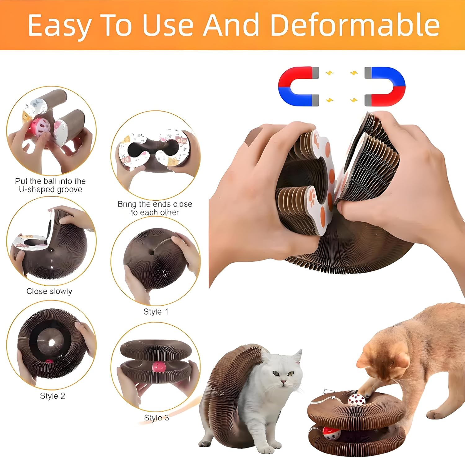 2026 New Kitty Kurl Cat Toy Scratcher,Cat Scratching Post,Interactive Magic Organ Cat Scratcher for Indoor Bored Cats,Cardboard Scratch Pad with Ball (1PC) image number 1