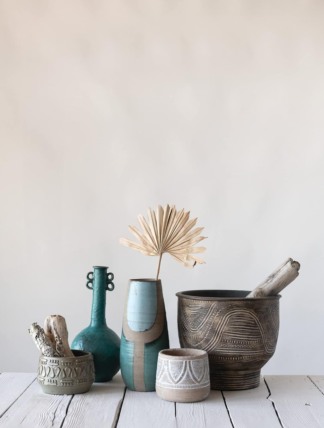 Creative Co-Op Embossed Stoneware Reactive Glaze Finish (Holds 4" Pot/Each One Will Vary) Planter, Green image number 2