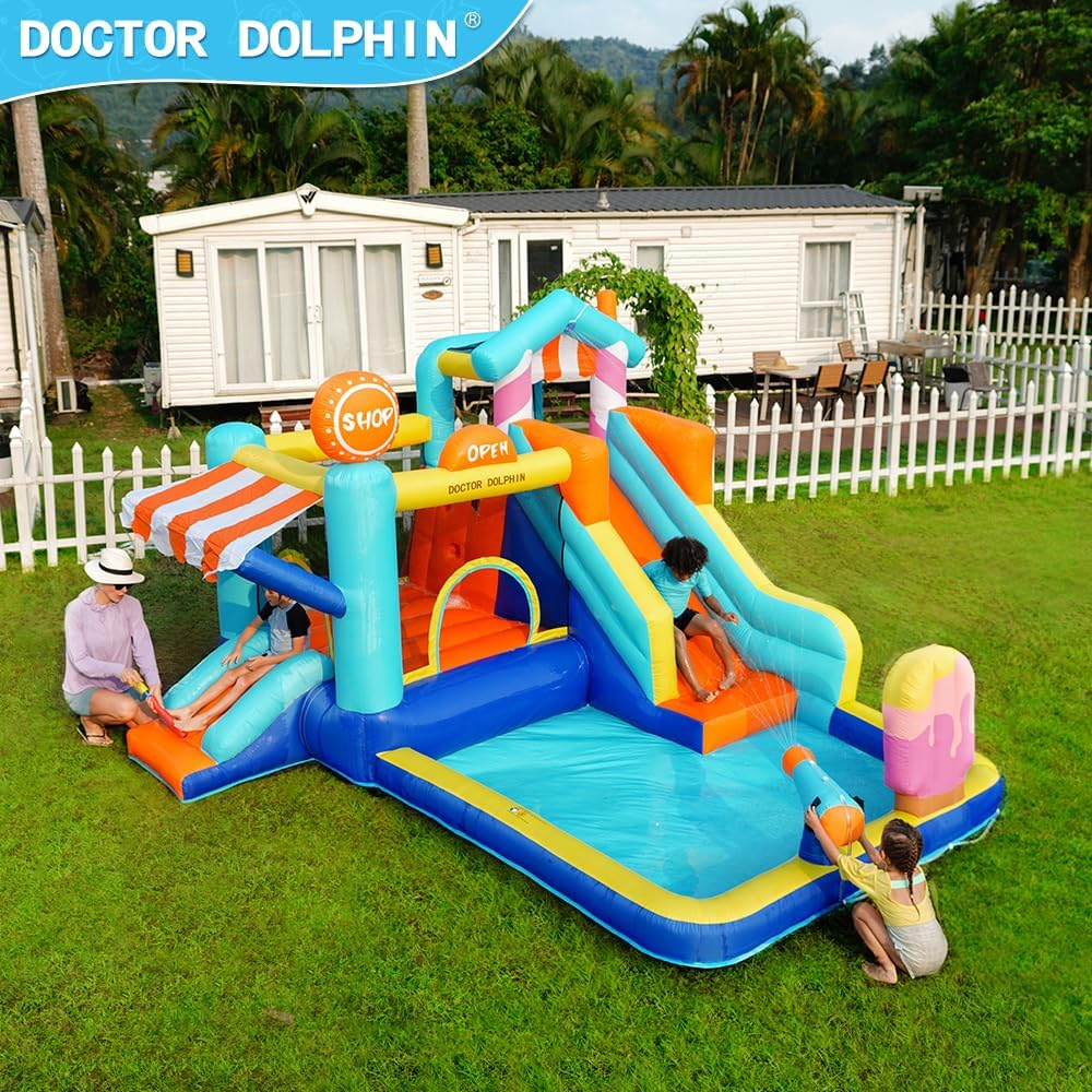 X Doctor Dolphin Inflatable Bounce House with Slide and Blower for Kids, Double Slide Jumping Inflatable Bouncer Blow up Bouncy Castle with Ball Pit for Indoors and Outdoors image number 3