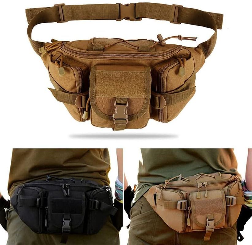 AIMALL 1X Utility Tactical Men Waist Bag Pack - Military Hiking Camping Belt Pouch, Durable Nylon, Multi-Functional with Adjustable Strap, 13.78 X 3.93 X 6.69 Inches, Black image number 2