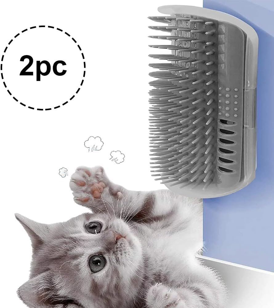 Pack of 2 Soft Cat Brush, Massage Corner for Cats, Self Groomer, Cat Loves Corner Brush, Cat Toy with Catnip for Long Hair, Short Hair, Cat Massage, Grey image number 3