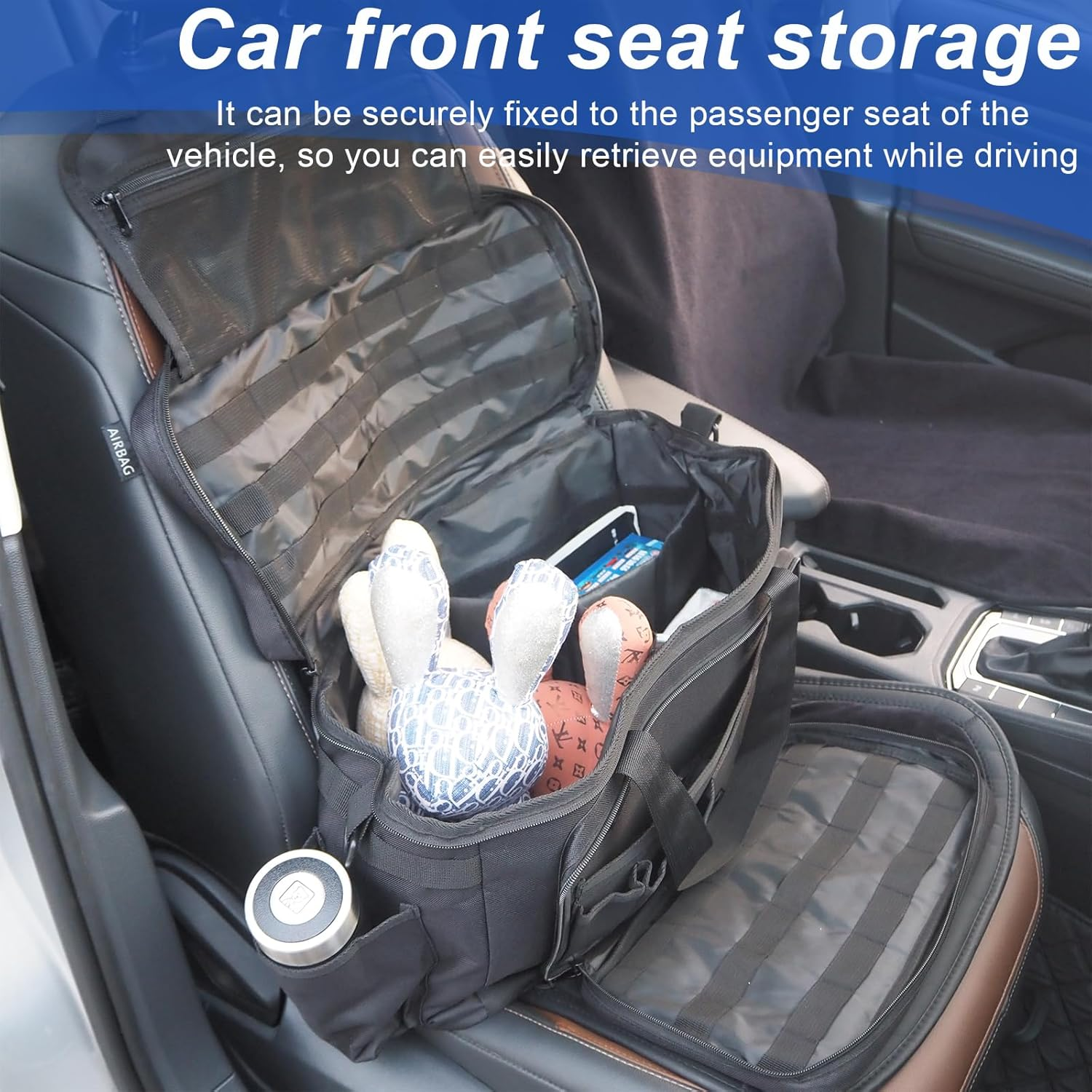 Car Organizer, Tactical Car Seat Organiser with Molle Panel, Adjustable Shoulder Strap, Practical Multi-Pockets Vehicle Folding Patrol Storage Bag image number 6