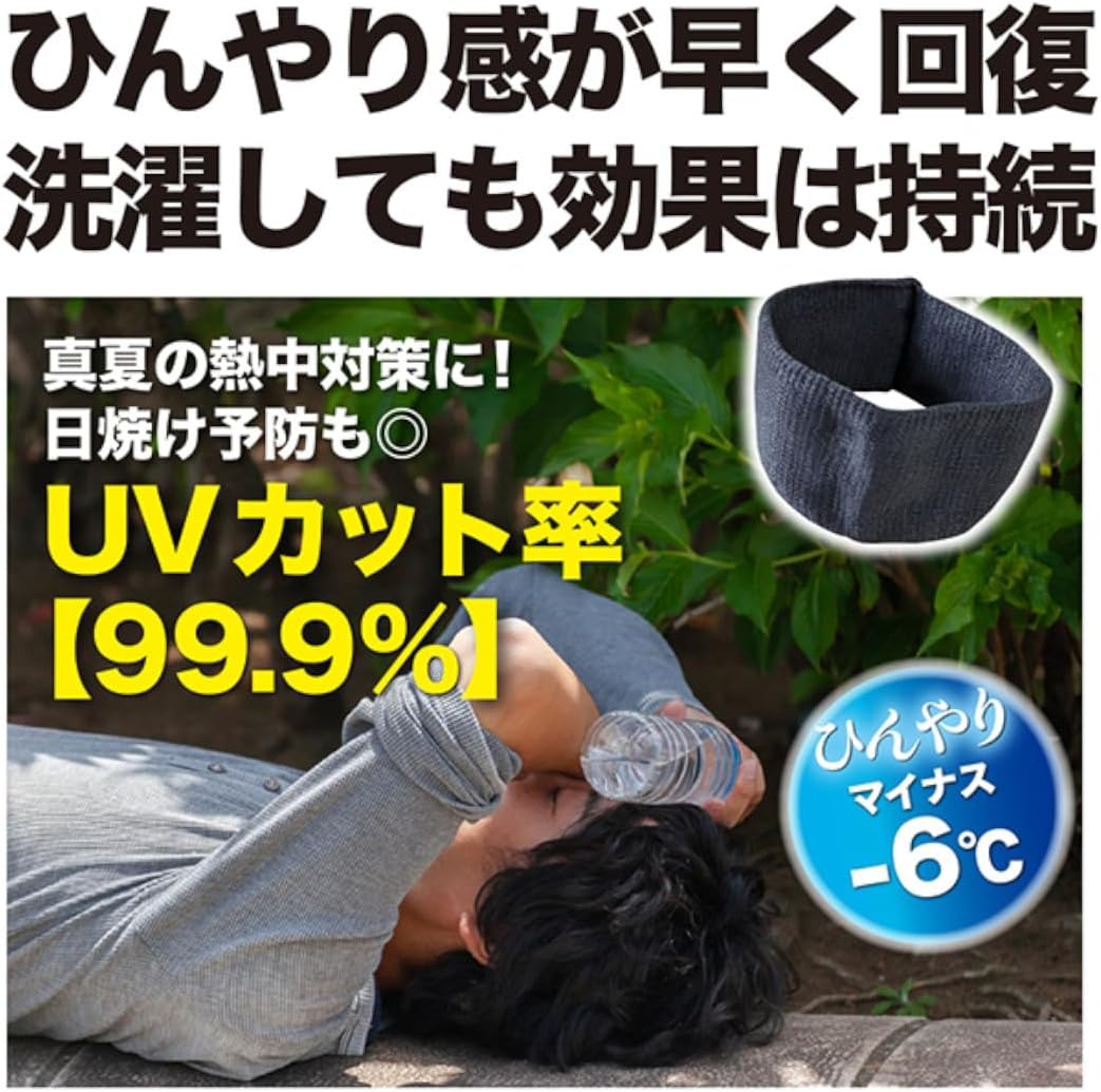 Fukutoku Sangyo #1800 Tsunuga Hair Band, One Size Fits Most, Black, 1 Piece, Cooling Sensation, Toyobo High Molecular Weight Polyethylene Yarn, Tapered Knitting, Made in Japan image number 1