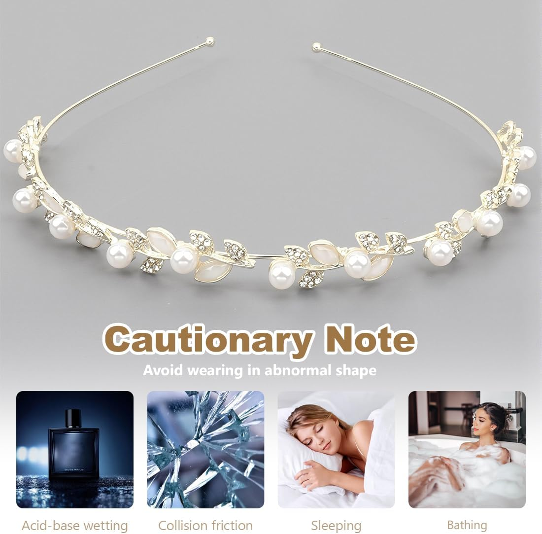 WUSJCOF Bridal Headband Wedding Hair Band Faux Pearl Rhinestone Hair Crown Crystal Pearl Bridal Tiara Hair Bands Elegant Accessories image number 3