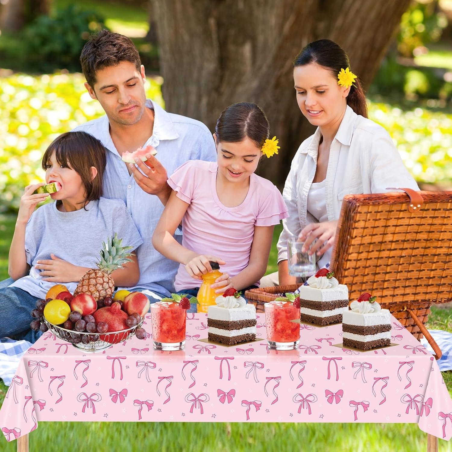 2 Pack Pink Bow Tablecloth Plastic 54 X 108Inch, Coquette Birthday Decorations Table Cloth Disposable Girls Birthday Party Supplies image number 4