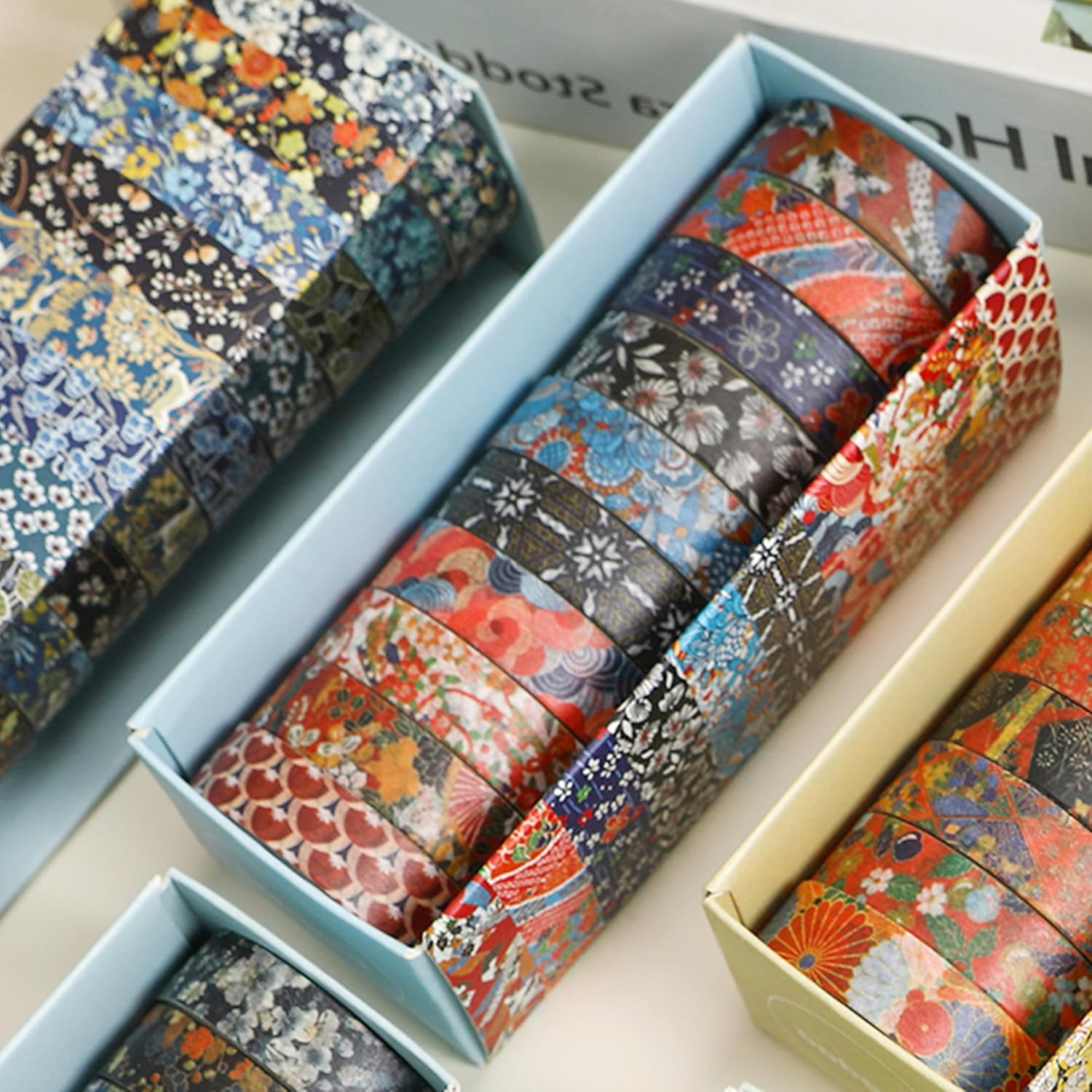 12 Rolls Ukiyo-E Style Washi Tape Set Japanese Kyoto Arts Adhesive Tapes Skinny Decorative Masking Tape Sets for Craft, Kids, Scrapbook, DIY, Gift Wrapping (Waves of Tradition) image number 3