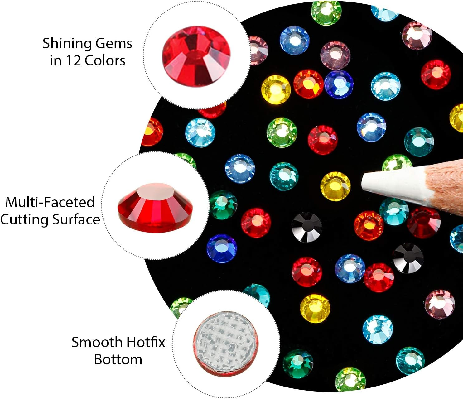 9000 Pieces Hotfix Rhinestone 3 Sizes 12 Colors Flatback round Glass Gemstone Crystal Iron on Rhinestones Glass Stones with Tweezers and 1 Picking Pen for DIY Manicure, Face Art Clothes Bags image number 5