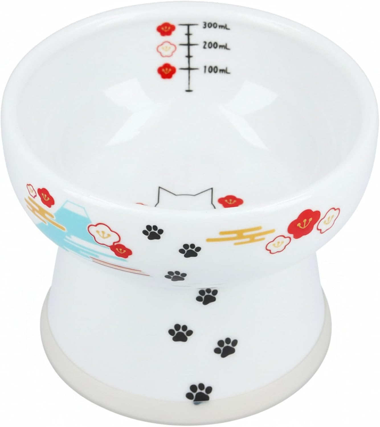 Necoichi Elevated Ceramic Cat Bowls - Raised Food and Water Dishes for Indoor Cats, Kittens, Small Pets - Whisker Friendly, Anti-Spill, 4.1" Fuji Style