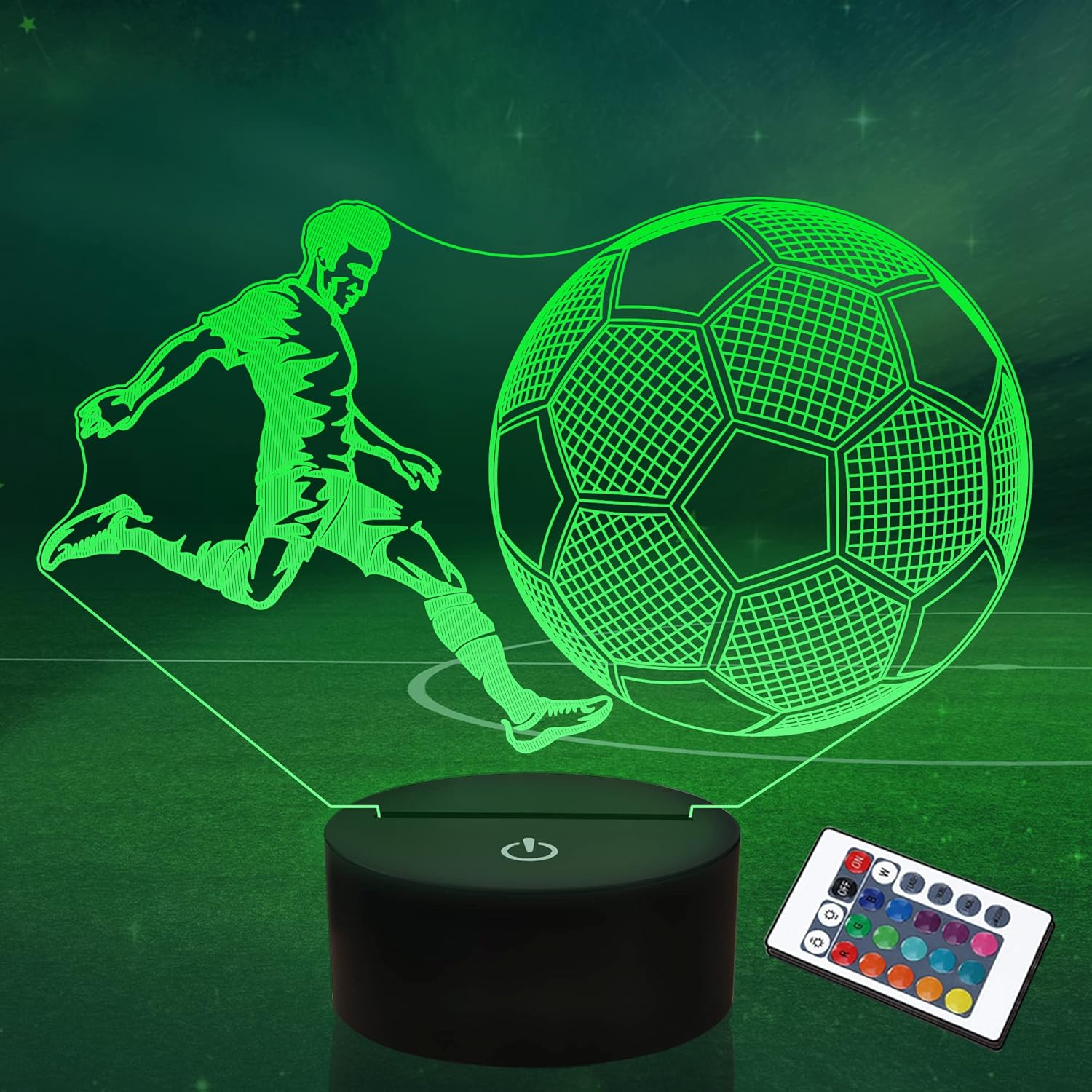 Football Gifts for Kids Boys, 3D Illusion Lamp Football Player Night Light with Remote + Touch 16 Color Flashing Changing + Timer Lamps for Men Sports Bedroom Decor image number 3