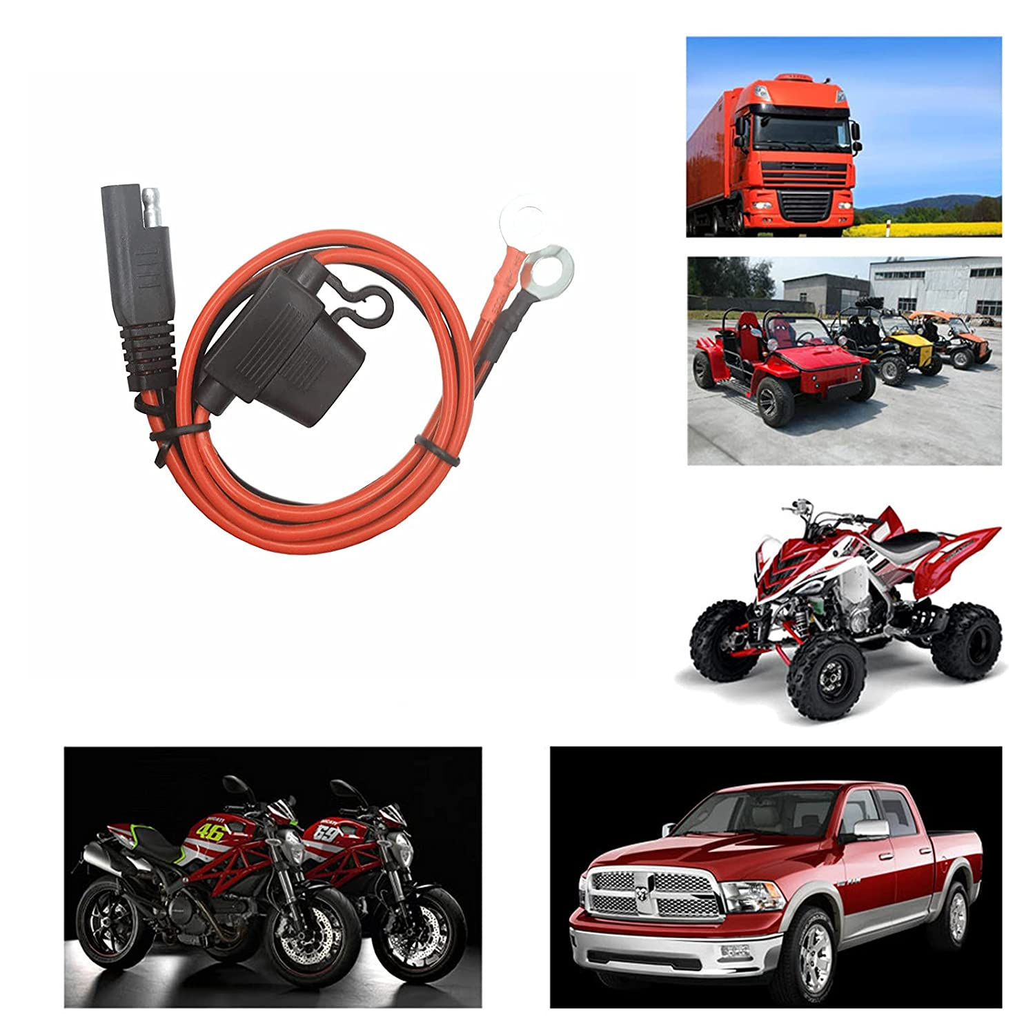 O Ring Terminal Cable - 2FT SAE Connector, SAE Plug to Battery Charger Cord, Solar Panel Cord Ring Terminal Harness Extension Adapter 2 Pin Quick Connect and Disconnect with 15A Fuse (3) image number 4