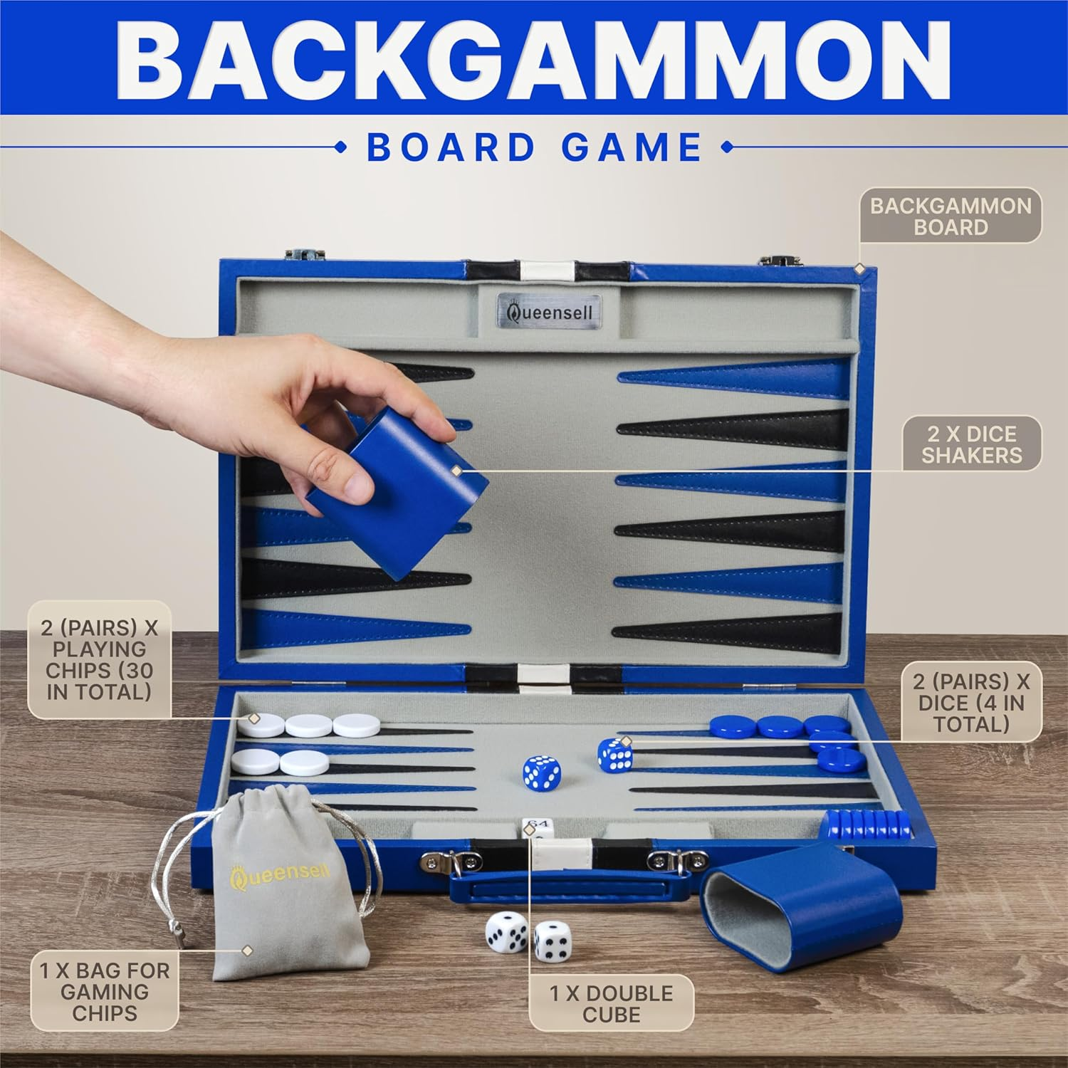 Backgammon Sets for Adults - Blue Edition image number 3