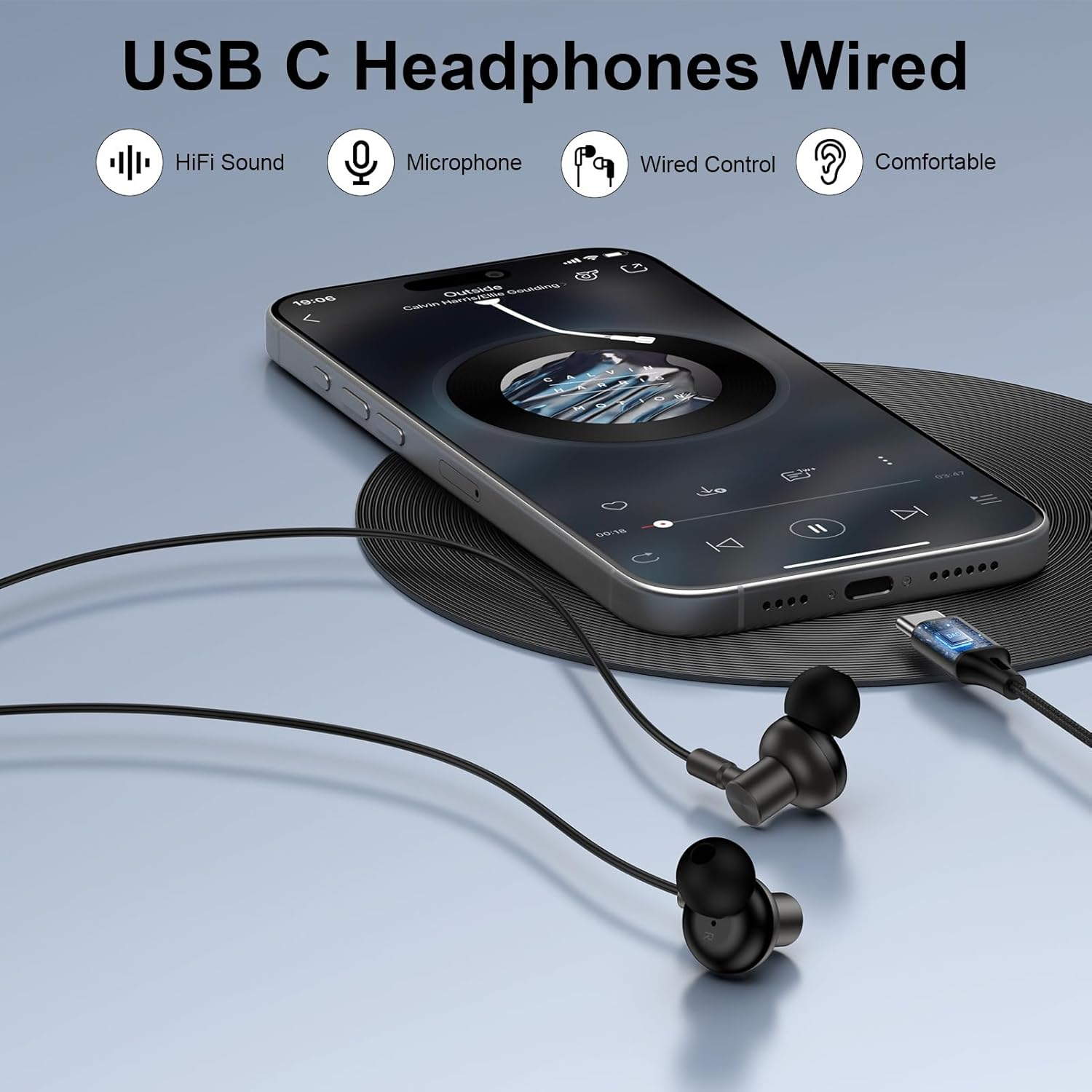 In-Ear Headphones with Cable USB C for Iphone 17 17Pro 16 16E 15 Pro Max Plus, USB C Headphones with Cable Magnetic Headset Type C Earphones for Samsung Galaxy A36 5G A17 A16 A56 A55 S25 Ultra S24 S23 image number 5