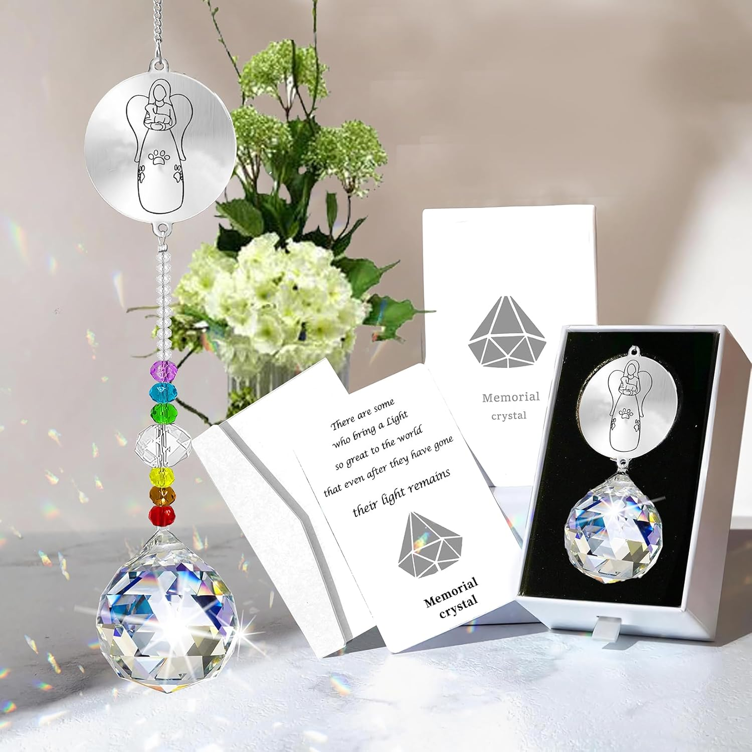 Peili Dog Memorial Gifts for Loss of Dog, Pet Paw Print Sympathy Gifts Crystal Window Suncatcher,Bereavement Gift Sun Catcher,Dog Remembrance Gift Rainbow Maker,Pet Passing Away Loss Gifts (D)