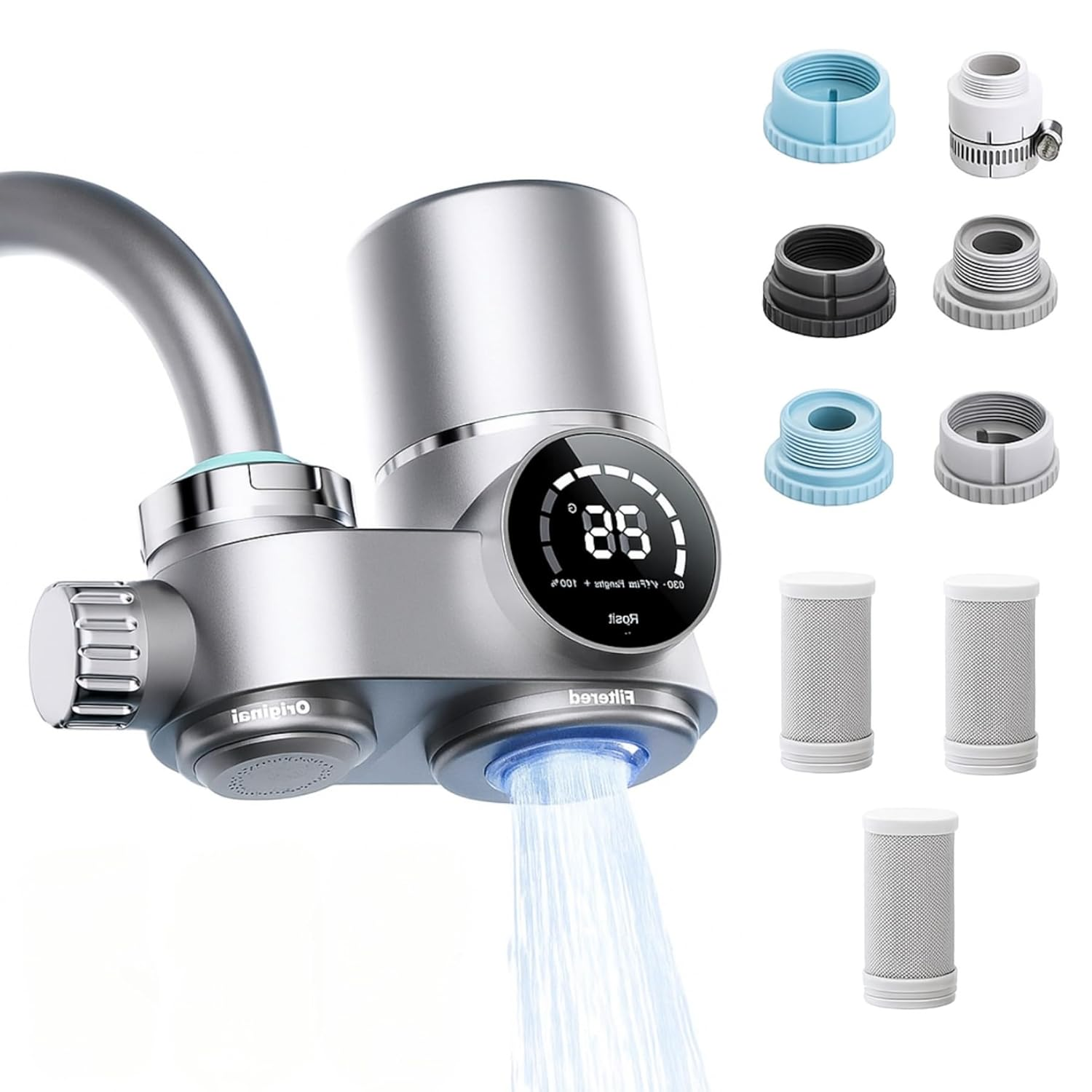 Water Filter for Sink Faucet, Upgraded Faucet Mount Water Filtration System with UV Light and Real-Time Filter Life Indicator, Reduces Lead Chlorine, Heavy Metals(Three Filters) image number 4