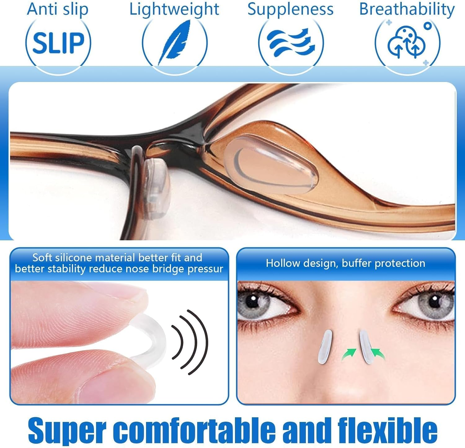Eyeglass Nose Pads, 10 Pairs Self-Adhesive anti Slip Glasses Nose Pads, Soft Silicone Air Chamber Nose Pads for Replace Nose Pads and Repair Glasses (10 Pairs,Clear) image number 4