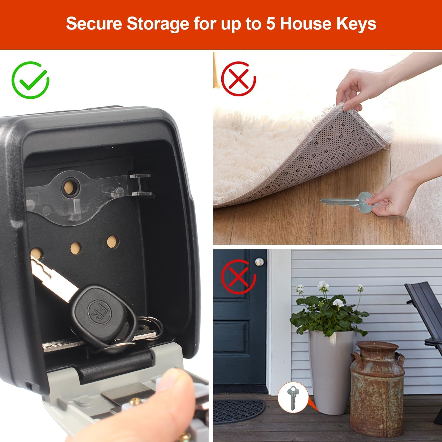 H HOME-MART Lock Box,Wall Mount Key Lock Box for outside House Keys,Portable Key Safe Combination Lockbox with Resettable Code for outside Outdoor Home Office