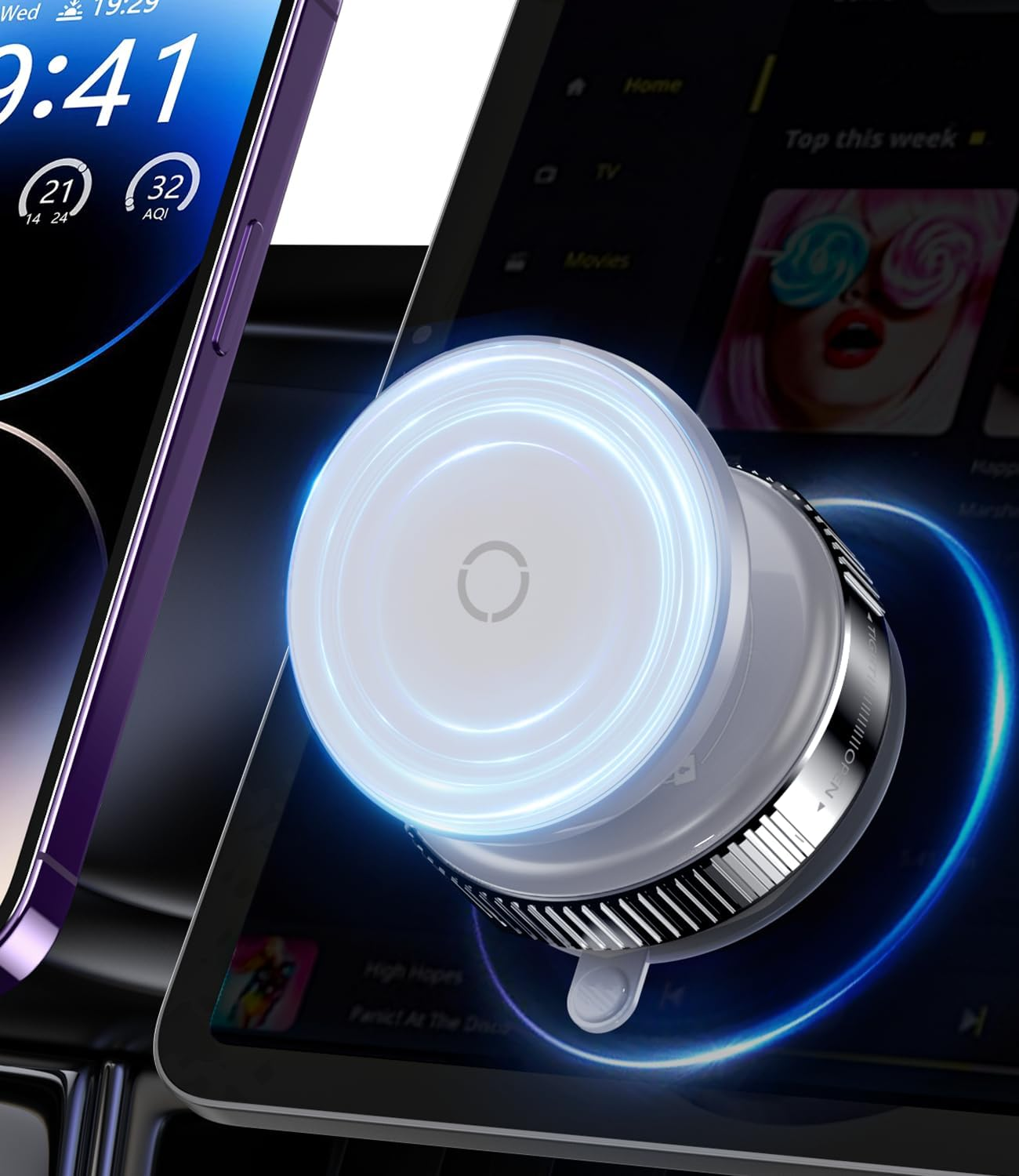 Cloudvalley 360&deg; Adjustable Magnetic Car Phone Holder with Rotating Suction Cup,[Compatible with Magsafe] Car Phone Mount for Iphone & Android, Strong Vacuum Suction for Dashboard & Windshield,White