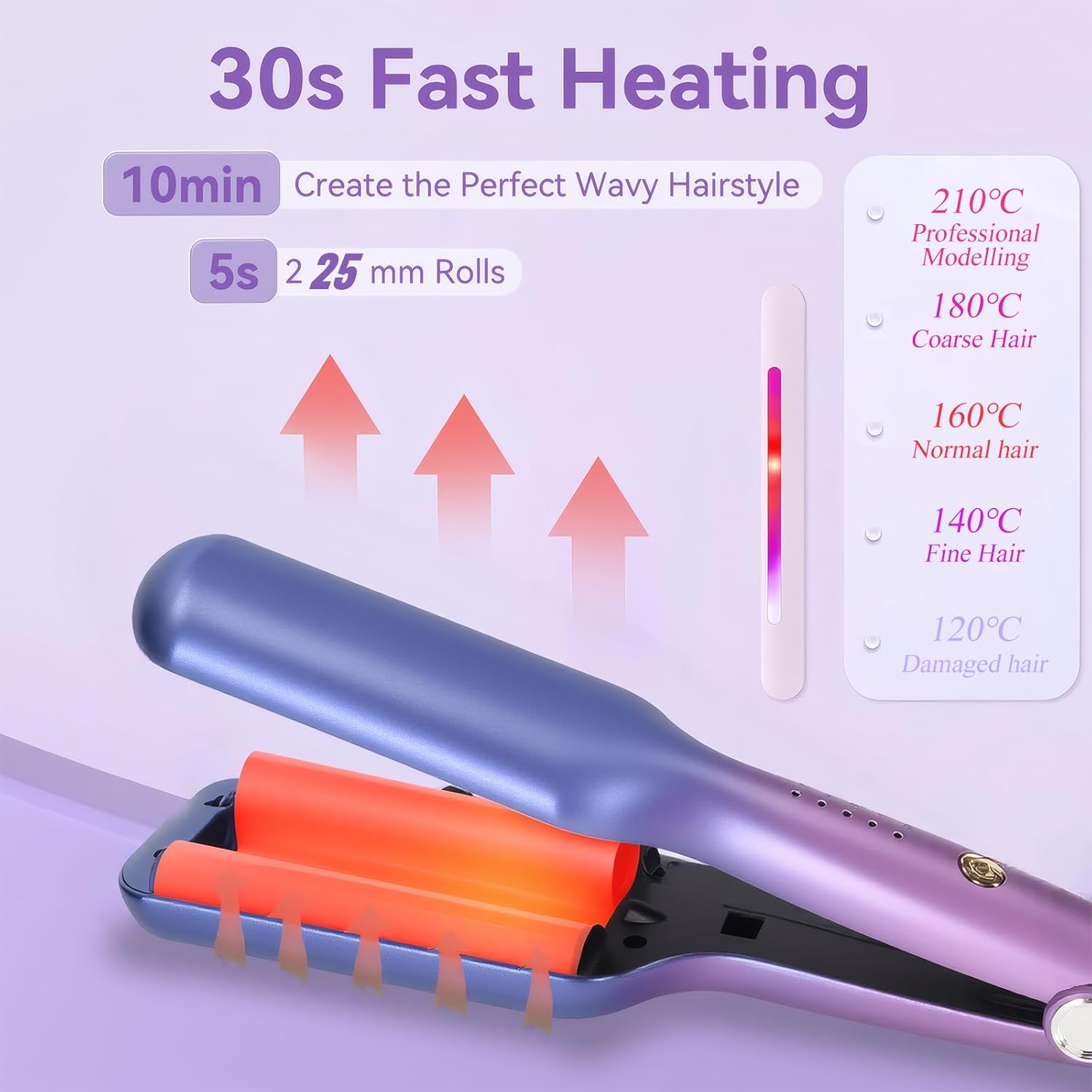Curling Iron Hair Crimper Waver - Beach Waves Curling Wand, Ionic Deep Waver Hair Curler Tool with Ceramic 3 Barrel for Women,Ceramic Coated Barrel，Salon-Quality Waves & Curls (Compatible with All Hair Types) Dual Voltage, Anti-Scald image number 5