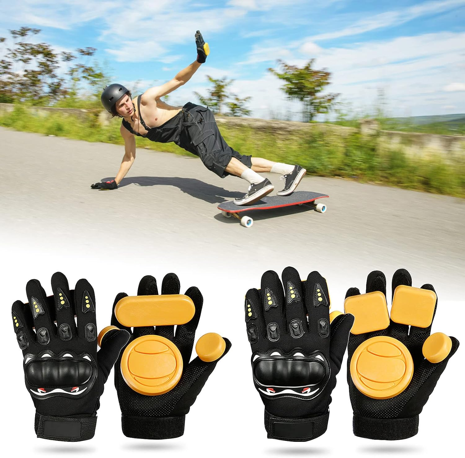 Xinyee Longboard Slide Gloves Skateboard Gloves Mittens with Sliding Blocks Longboard Downhill Slide Gloves - Rectangular image number 2
