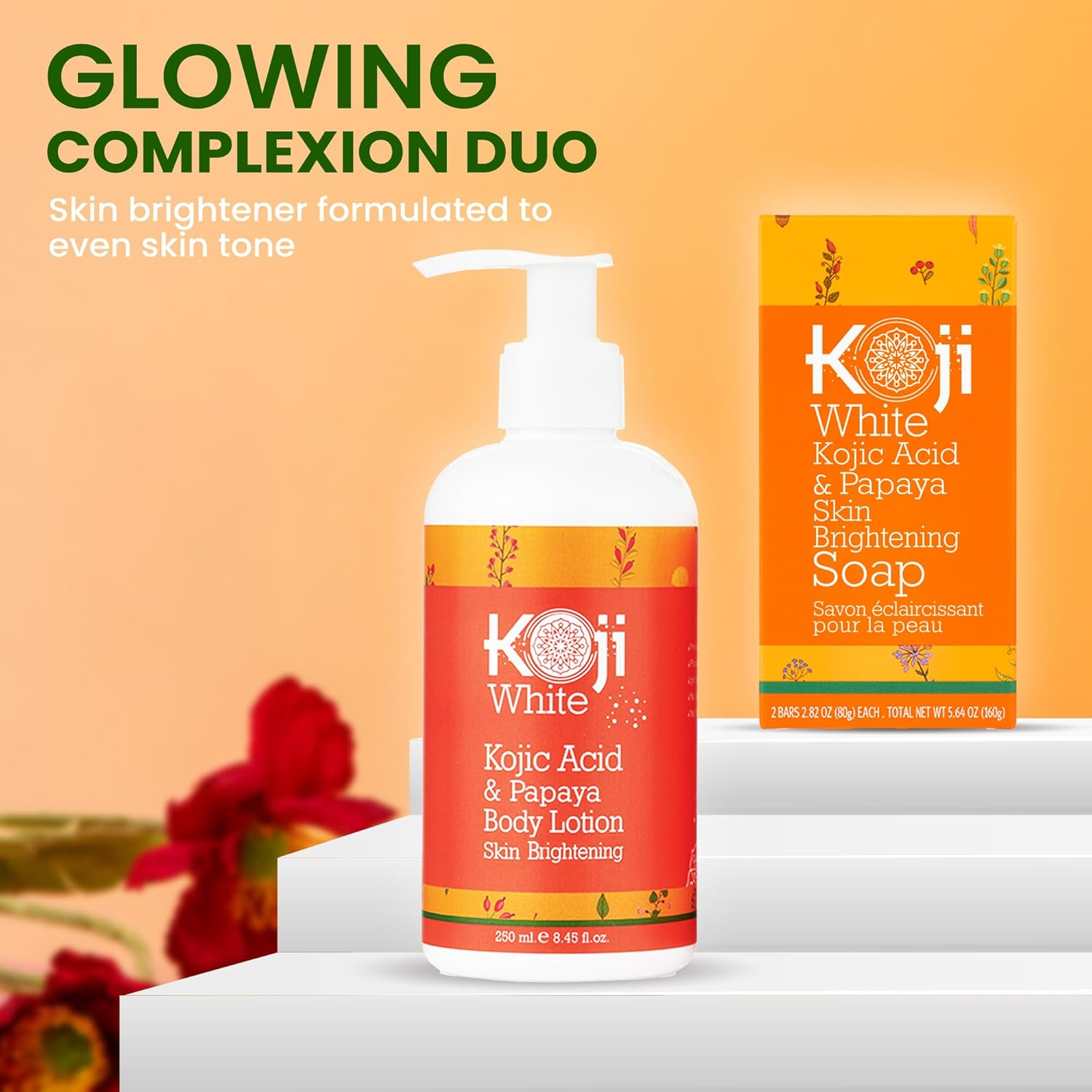 Koji White Kojic Acid & Papaya Body Lotion - Skin Brightening, Nourishing, Radiance, Vegan, 8.45 Fl Oz (2 Bottles) image number 4