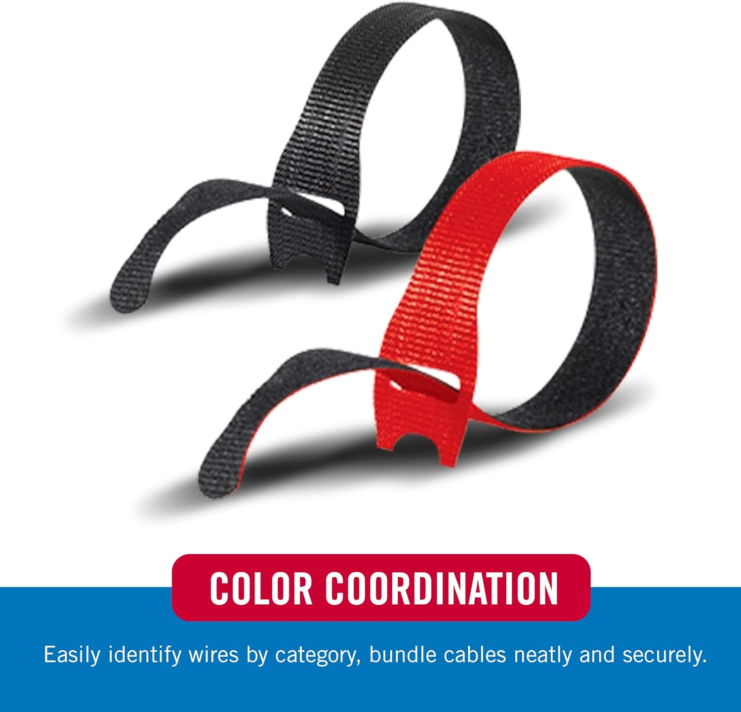 VELCRO Brand Cable Ties, 100Pk - 8 X 1/2" Red and Black, Reusable Alternative to Zip Ties, ONE-WRAP Thin Pre-Cut Cord Organization Straps, Wire Management for Office or Home, VEL-30200-AMS, Black/Red image number 3
