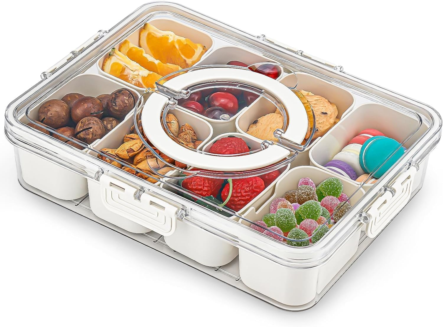 Snack Box, Divided Serving Tray with Lid and Handle, 8-Compartment Snackle Boxes, Charcuterie Container, Portable Snack Boxes, Serving Platter for Candy, Fruits, Nuts, Snacks, Picnics, Party (1) image number 5