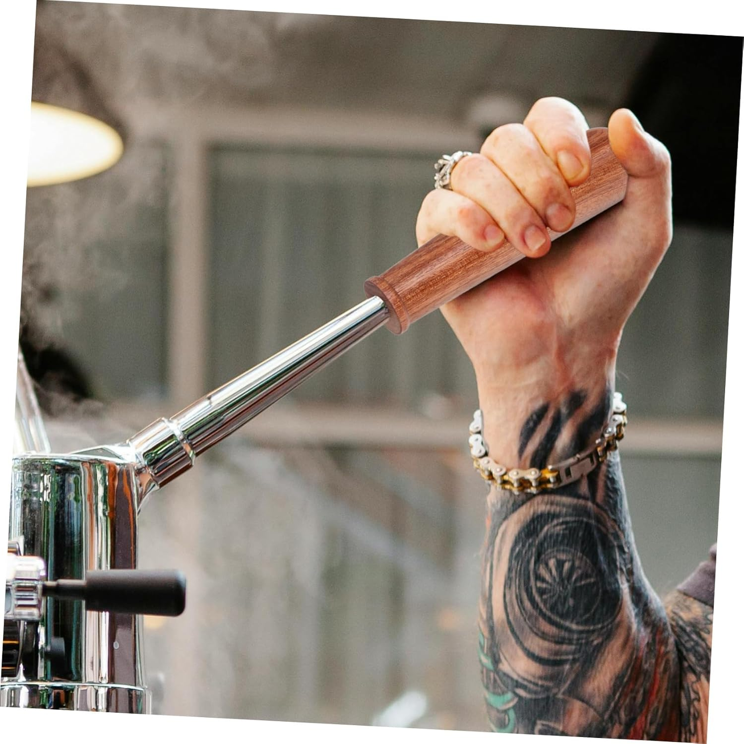 MOKKHNB Wooden Portafilter Handle M10 Stainless Steel Coffee Machine Replacement Part Bottomless Espresso Handle for Professional Cafe Use