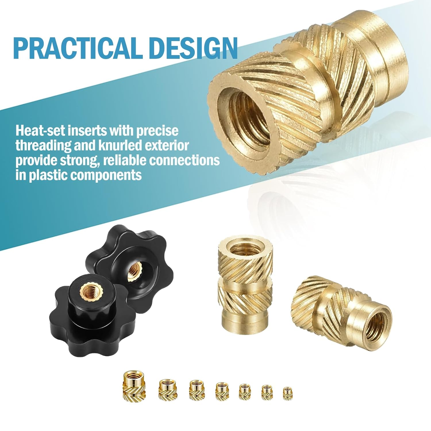 300-Piece Brass Threaded Insert Kit, M2 M2.5 M3 M4 M5 M6 Knurled Nuts Assortment, Heat Set Inserts for Plastic and 3D Printing image number 4