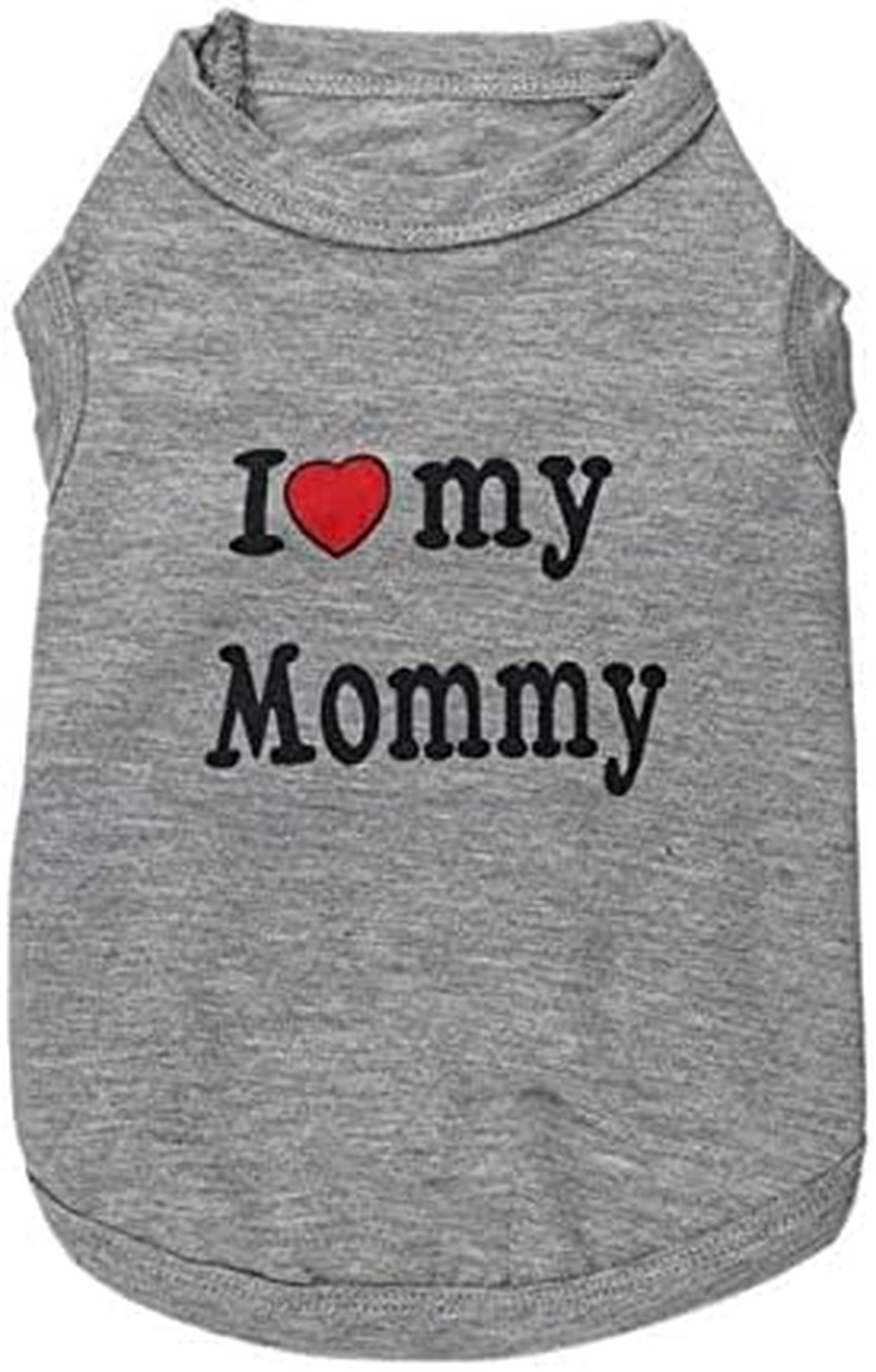 2 PCS I Love My Mommy/Daddy Pattern Dog T-Shirts Clothes Dog Shirts Apparel Summer Outfit Coats for Small Dogs Cat Pet Puppy (XS, Grey) image number 5