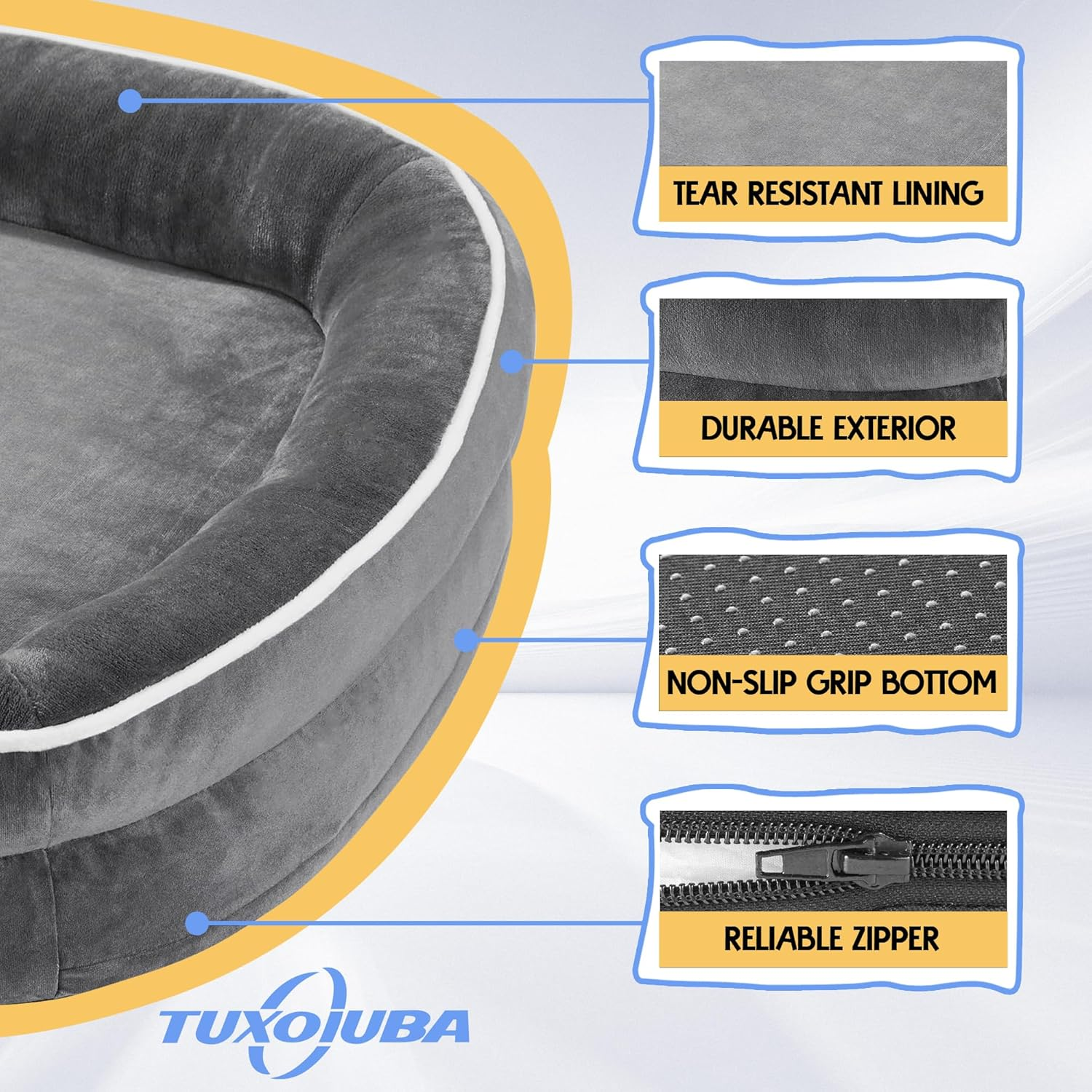 TUXOIUBA Orthopedic Dog Bed with Egg Foam Support, Large Dog Sofa Bed for Large Dogs, Machine Washable Plush Cover and Non-Slip Bottom with Four Sided Bolster Cushion image number 4