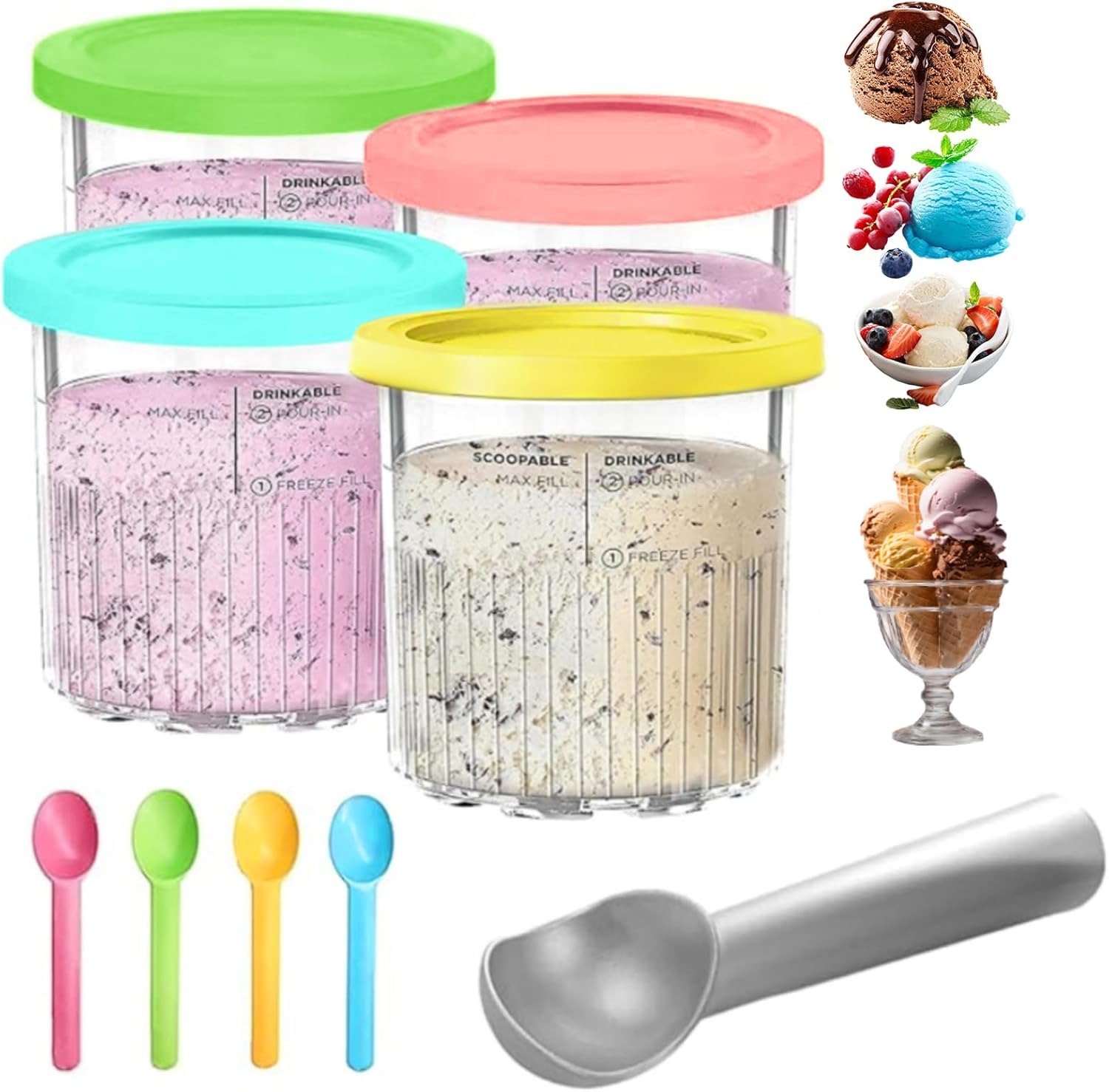 Creami Pints for Ninja Creami Deluxe Tubs, Containers Replacement for Ninja Creami Deluxe NC500 NC501 Series Ice Cream Makers, 24Oz Pints with Lids,Bpa-Free(4 Pack)